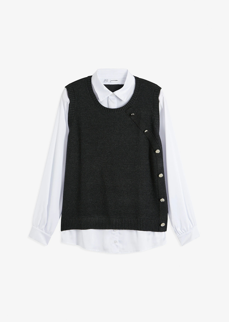 Πουλόβερ με προσθήκη πουκαμίσου-Ανθρακί μελανζέ-BODYFLIRT