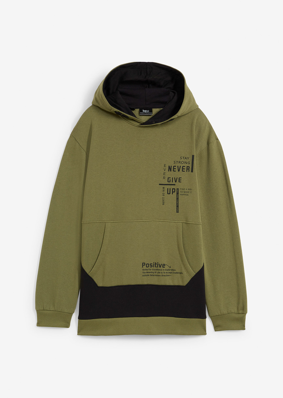 Φούτερ με κουκούλα-Πράσινο κυπαρισσί/Μαύρο-bpc bonprix collection