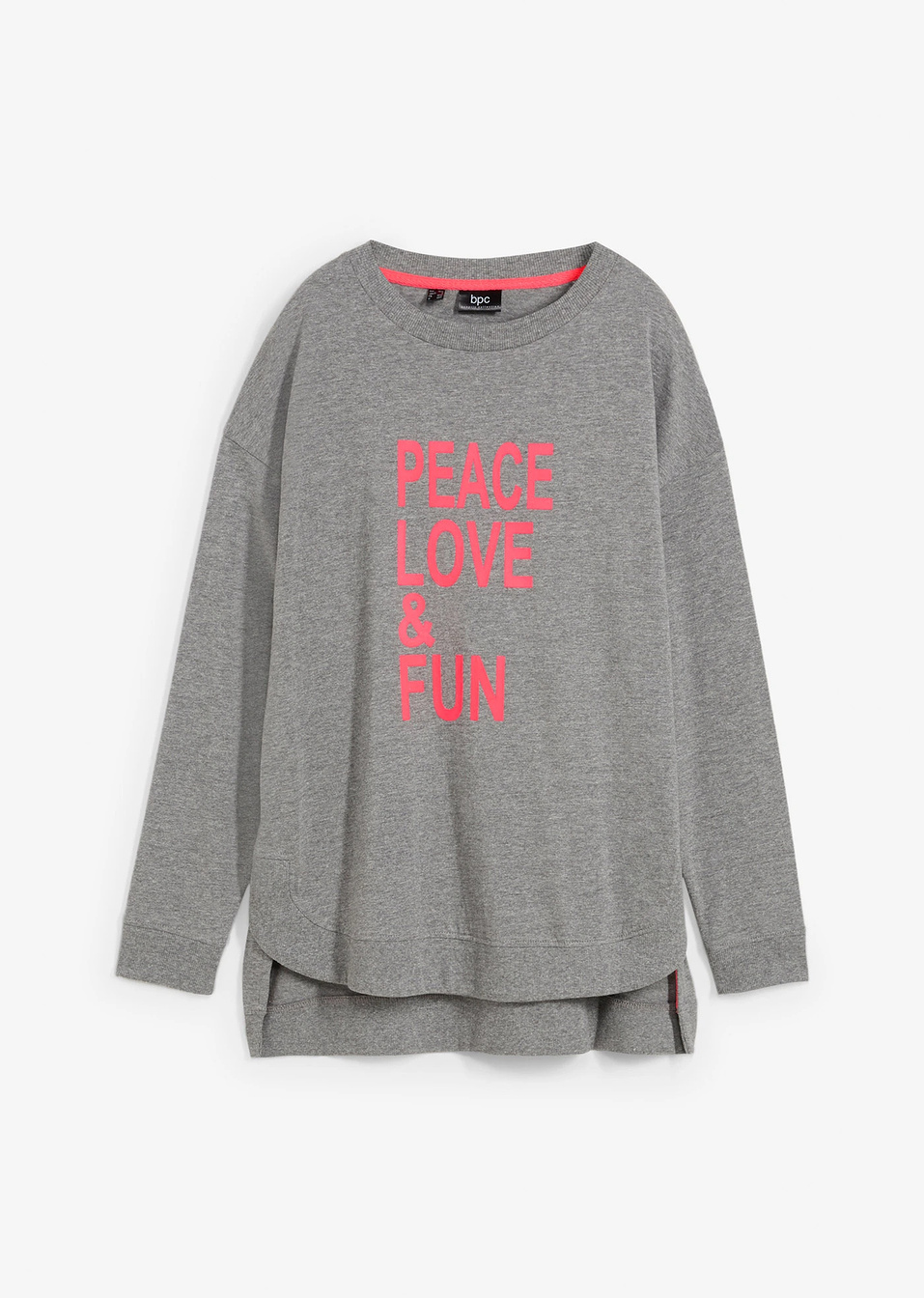 Μπλούζα με φλούο στάμπα-Γκρι μελανζέ/Φούξια φλούο-bpc bonprix collection