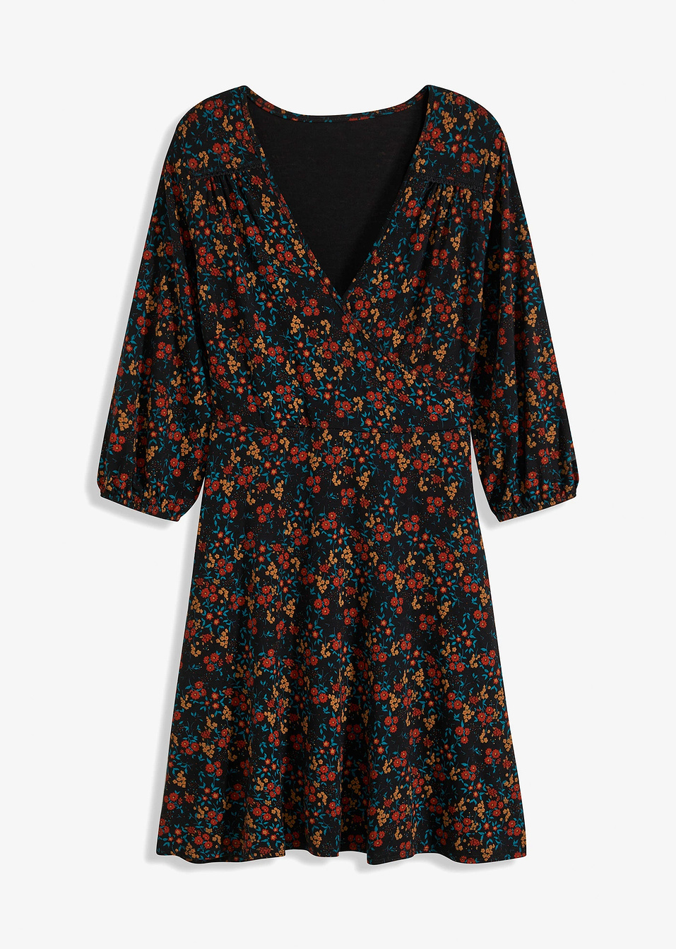 Εμπριμέ φόρεμα-Μαύρο/Πορτοκαλί σκούρο φλοράλ-BODYFLIRT