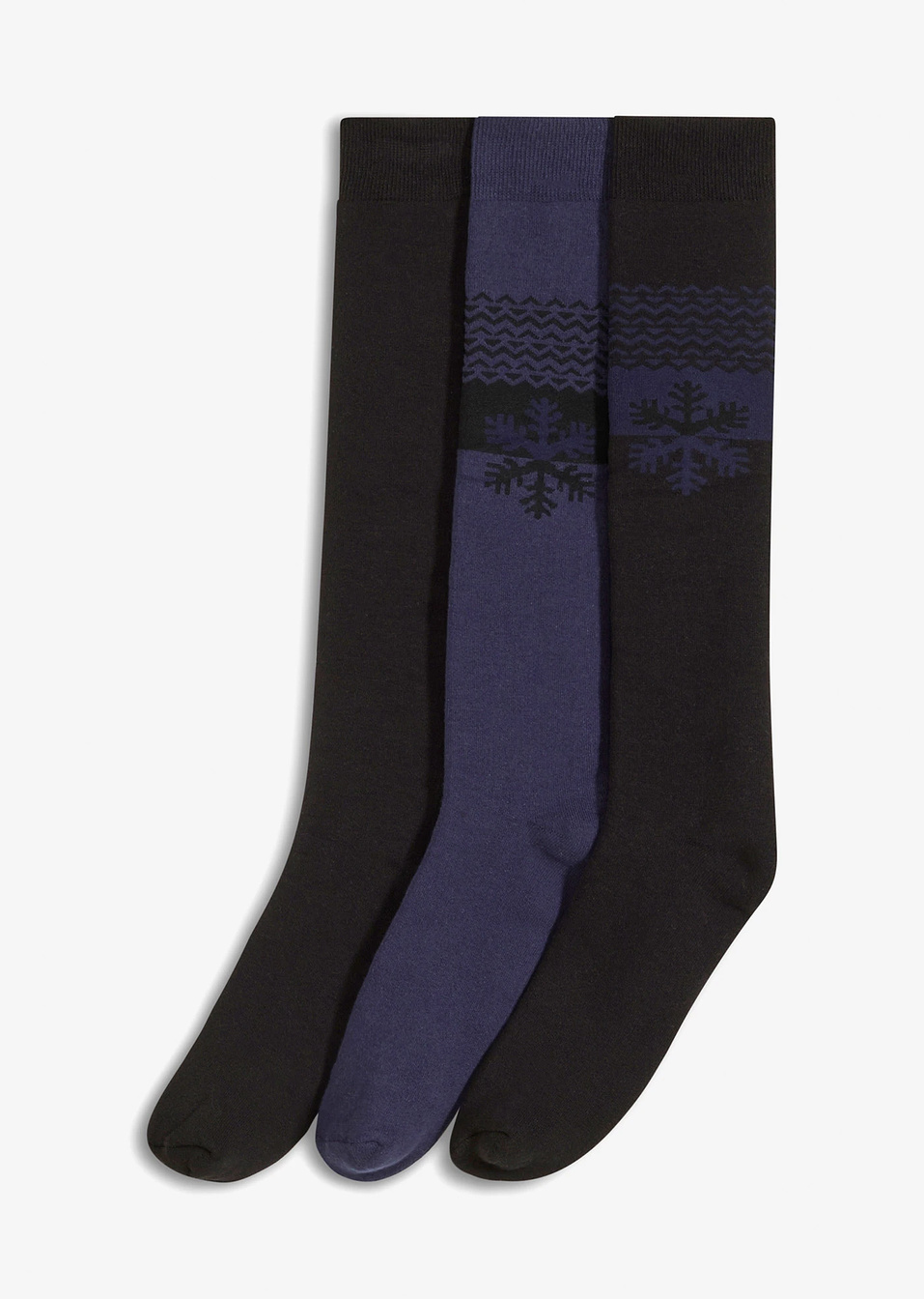 Μακριές ισοθερμικές κάλτσες με βιολογικό βαμβάκι (συσκευασία 3 ζευγαριών)-Μαύρο/Μπλε σκούρο-bpc bonprix collection