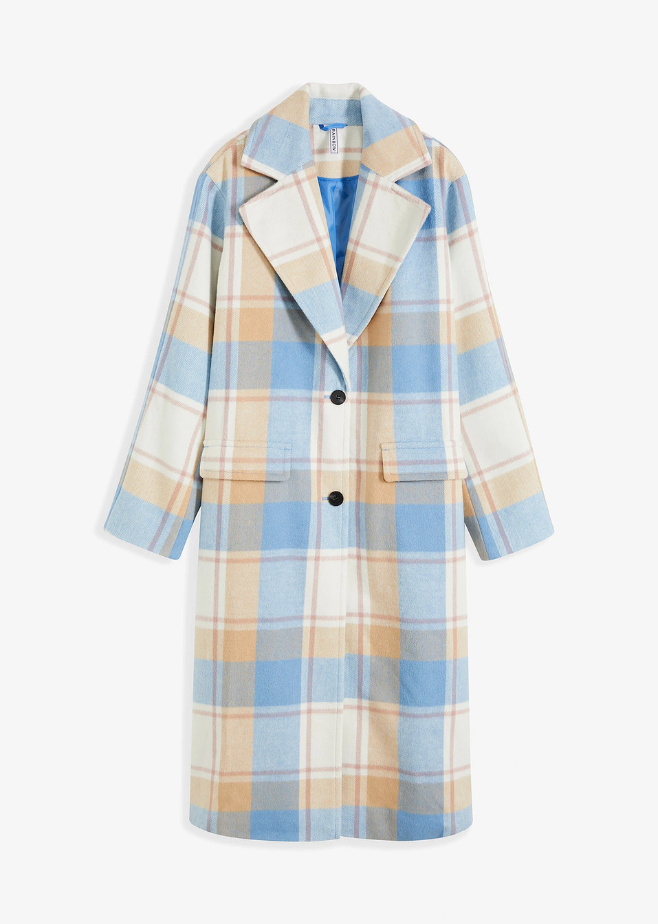 Παλτό oversized από απομίμηση μαλλιού-Μπλε/Λευκό κρεμ/Καπουτσίνο/Σάπιο μήλο καρό-RAINBOW
