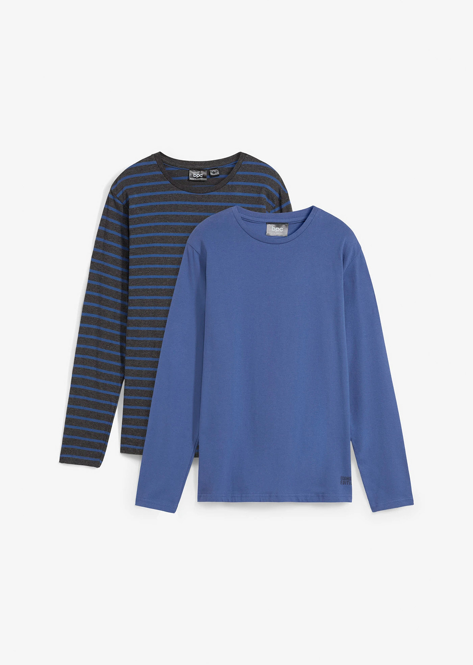 Блуза с дълъг ръкав от био памук (опаковка с 2 бр.)-Антрацит меланж + Индиго светло райе-bpc bonprix collection