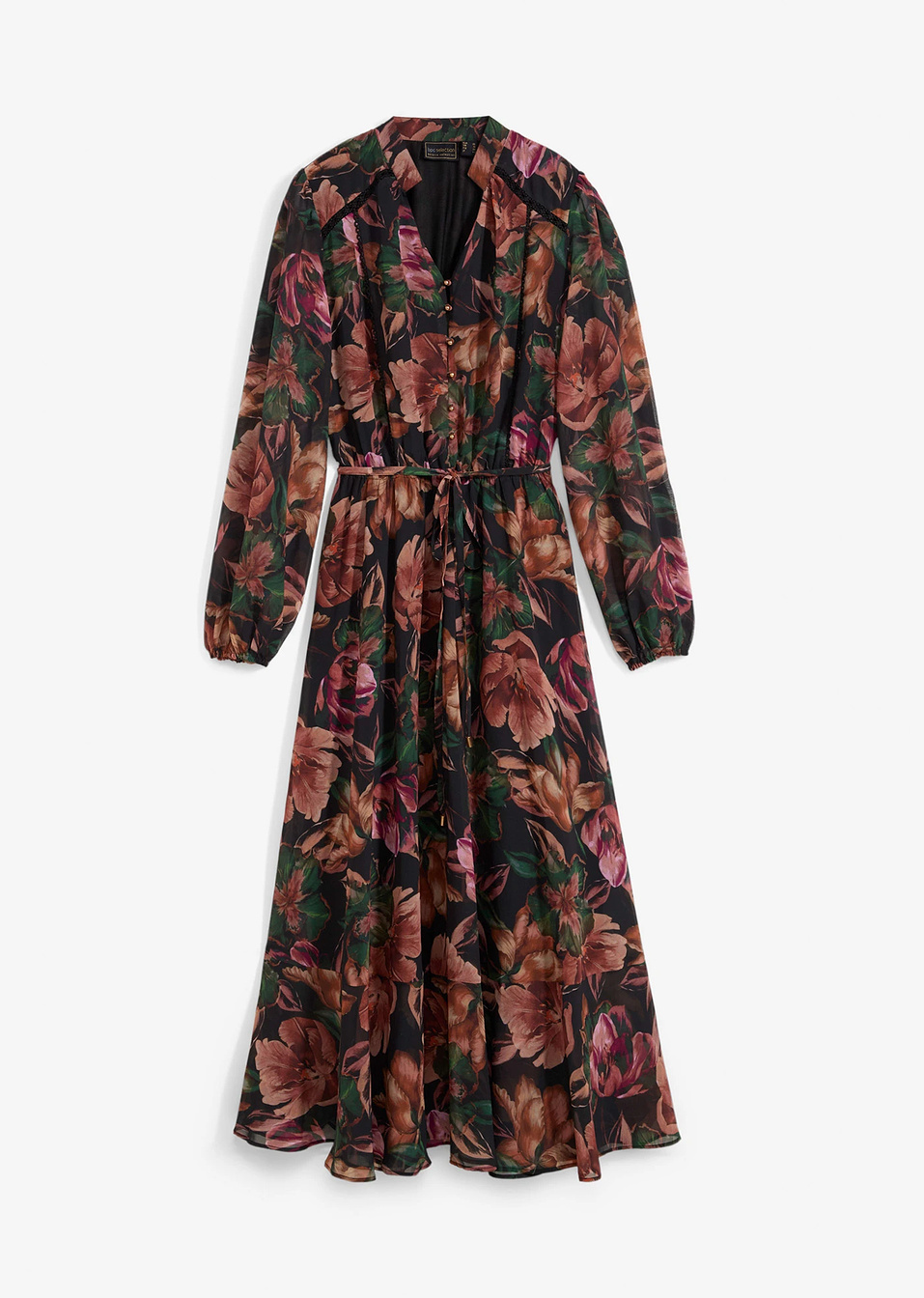 Εμπριμέ φόρεμα από σιφόν-Μαύρο/Πράσινο/Πράσινο σκούρο/Πορτοκαλοκόκκινο/Ροδακινί/Μαύρο-bpc selection