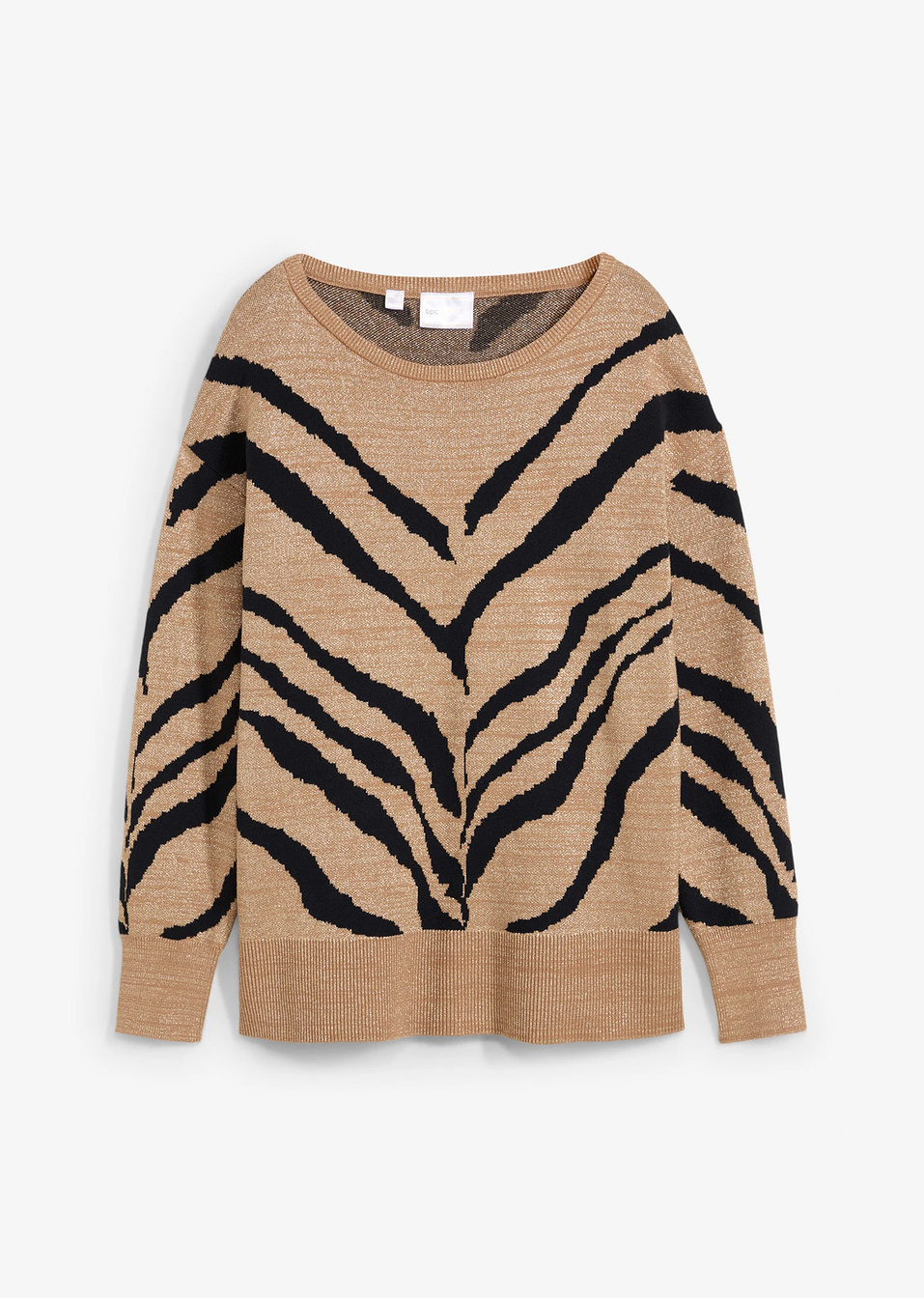 Πουλόβερ ζακάρ-Καμηλό/Μαύρο ζεβρέ-bpc selection