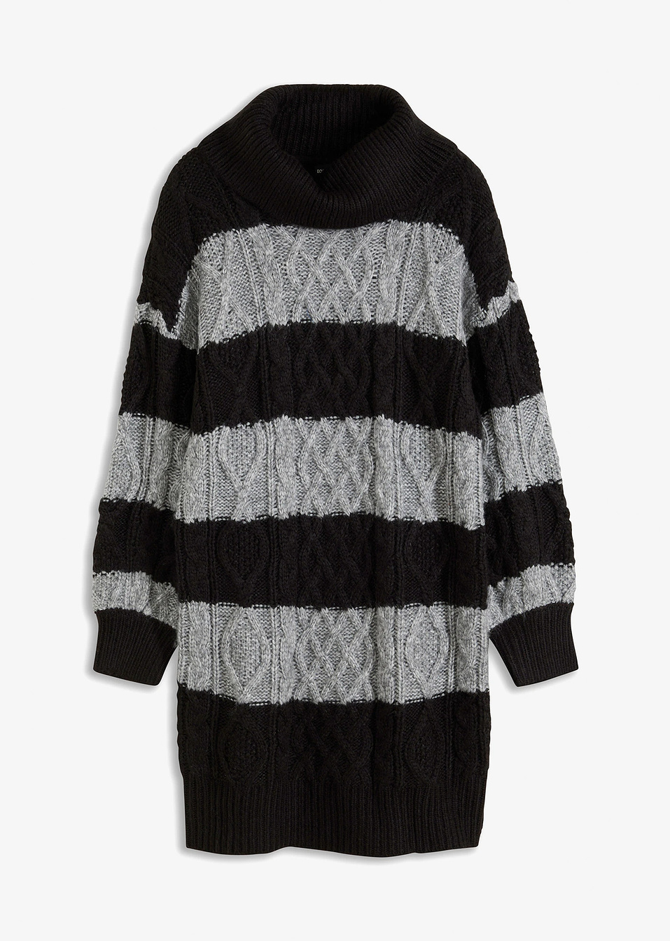 Πλεκτό φόρεμα με παγιέτες-Μαύρο/Γκρι μελανζέ ριγέ-BODYFLIRT