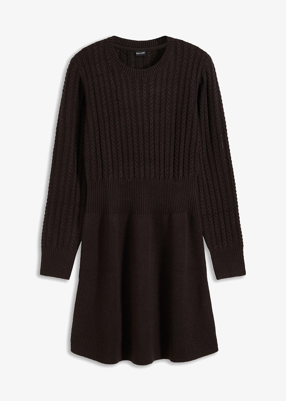 Πλεκτό εβαζέ φόρεμα με πλέξη κοτσίδα-Μαύρο-BODYFLIRT