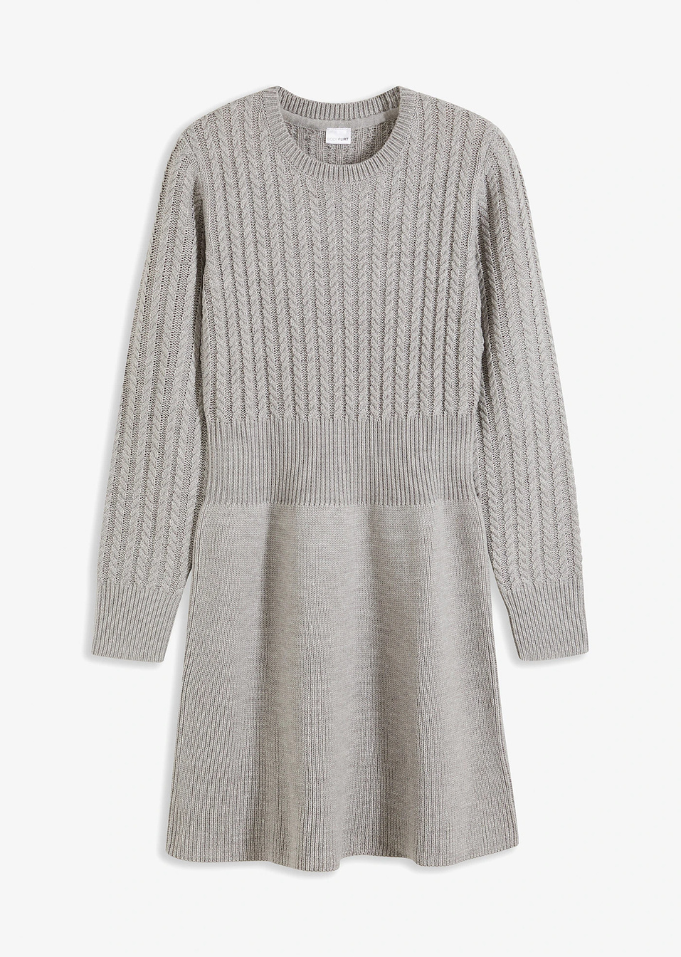 Πλεκτό εβαζέ φόρεμα με πλέξη κοτσίδα-Γκρι μελανζέ-BODYFLIRT