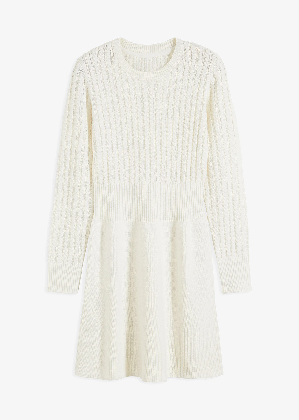 Πλεκτό εβαζέ φόρεμα με πλέξη κοτσίδα-Λευκό κρεμ-BODYFLIRT
