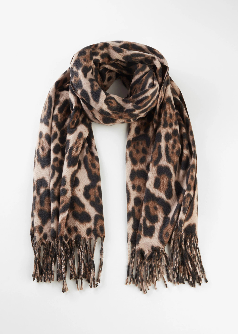 Шал с леопардов принт и ресни-Черно/Кафяво-bpc bonprix collection