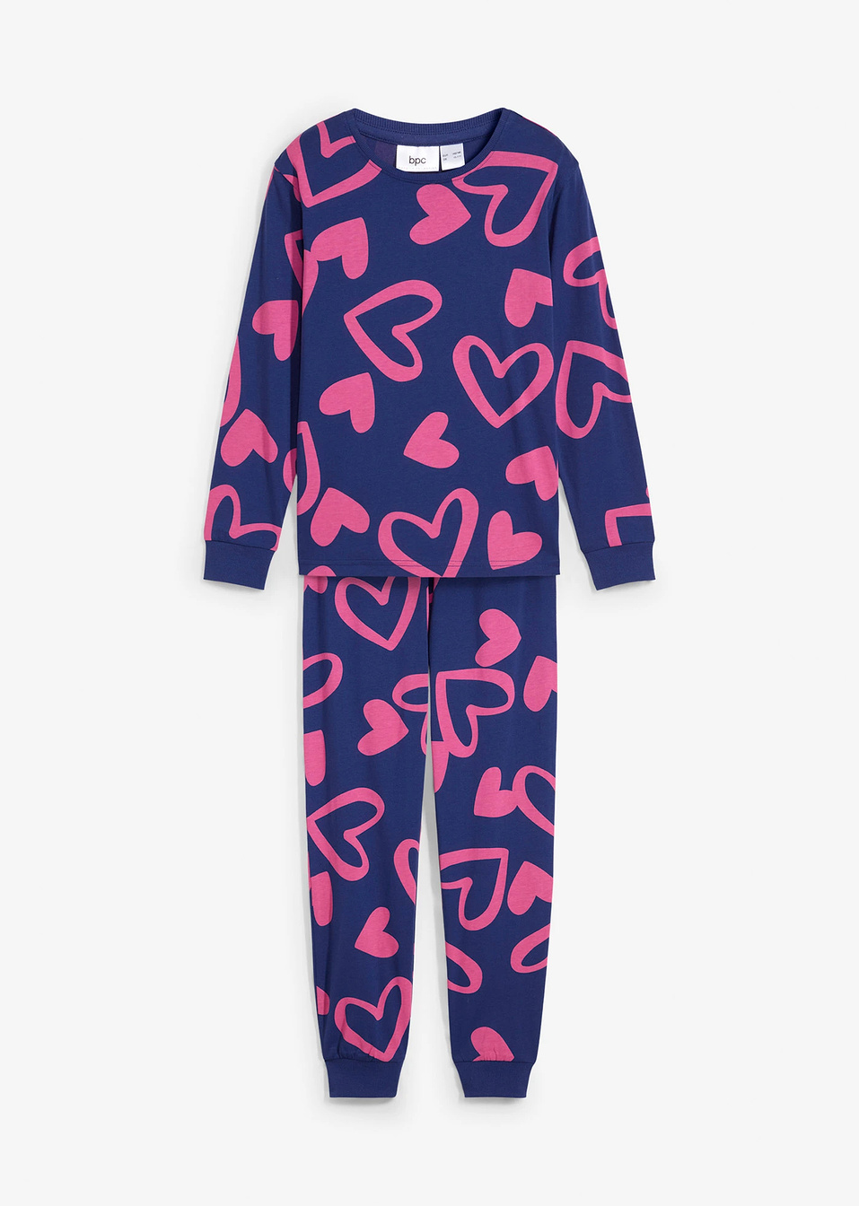 Πιτζάμα με βιολογικό βαμβάκι-Μπλε της νύχτας/Φούξια εμπριμέ-bpc bonprix collection