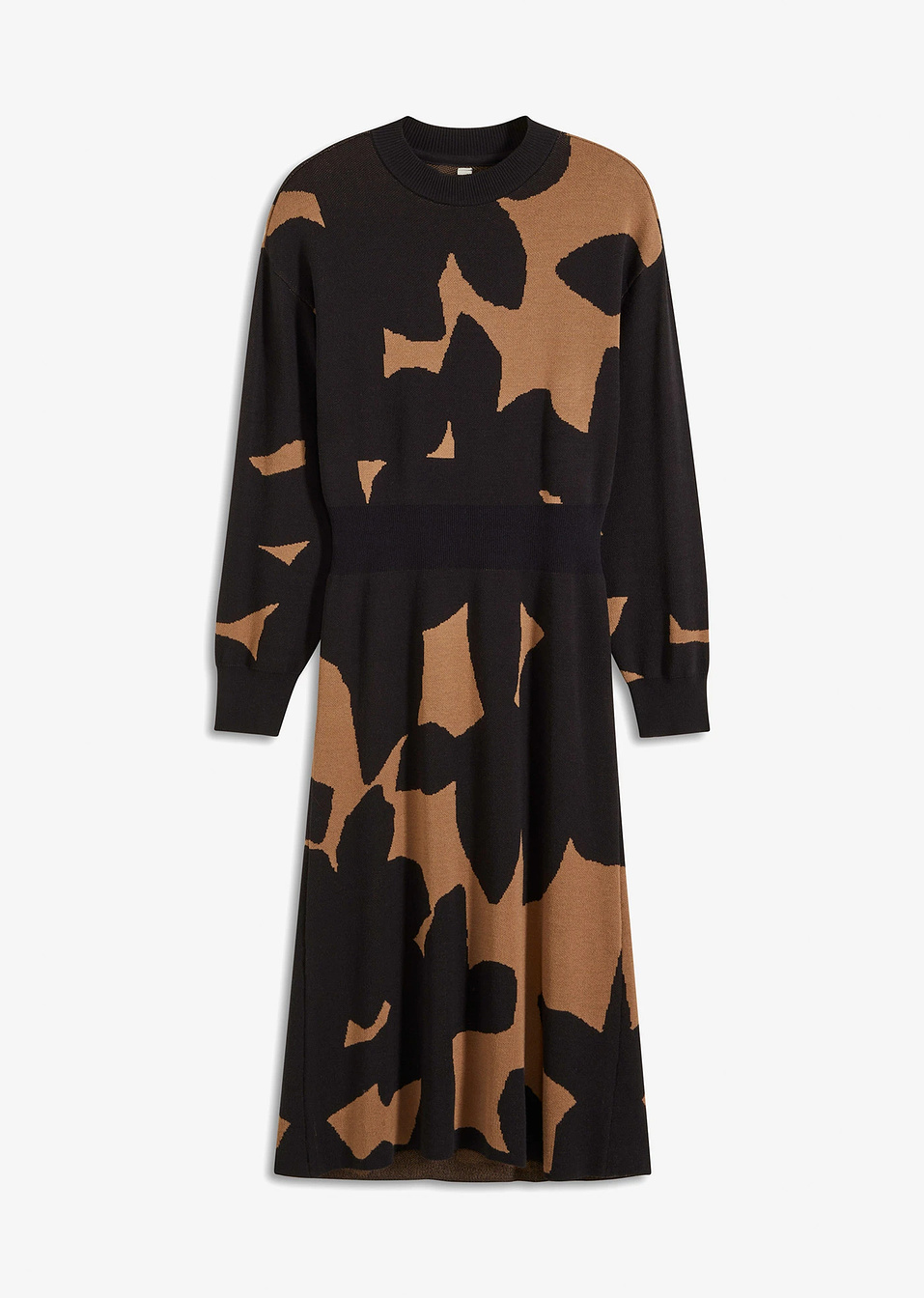 Πλεκτό φόρεμα midi-Μπεζ/Μαύρο-BODYFLIRT boutique