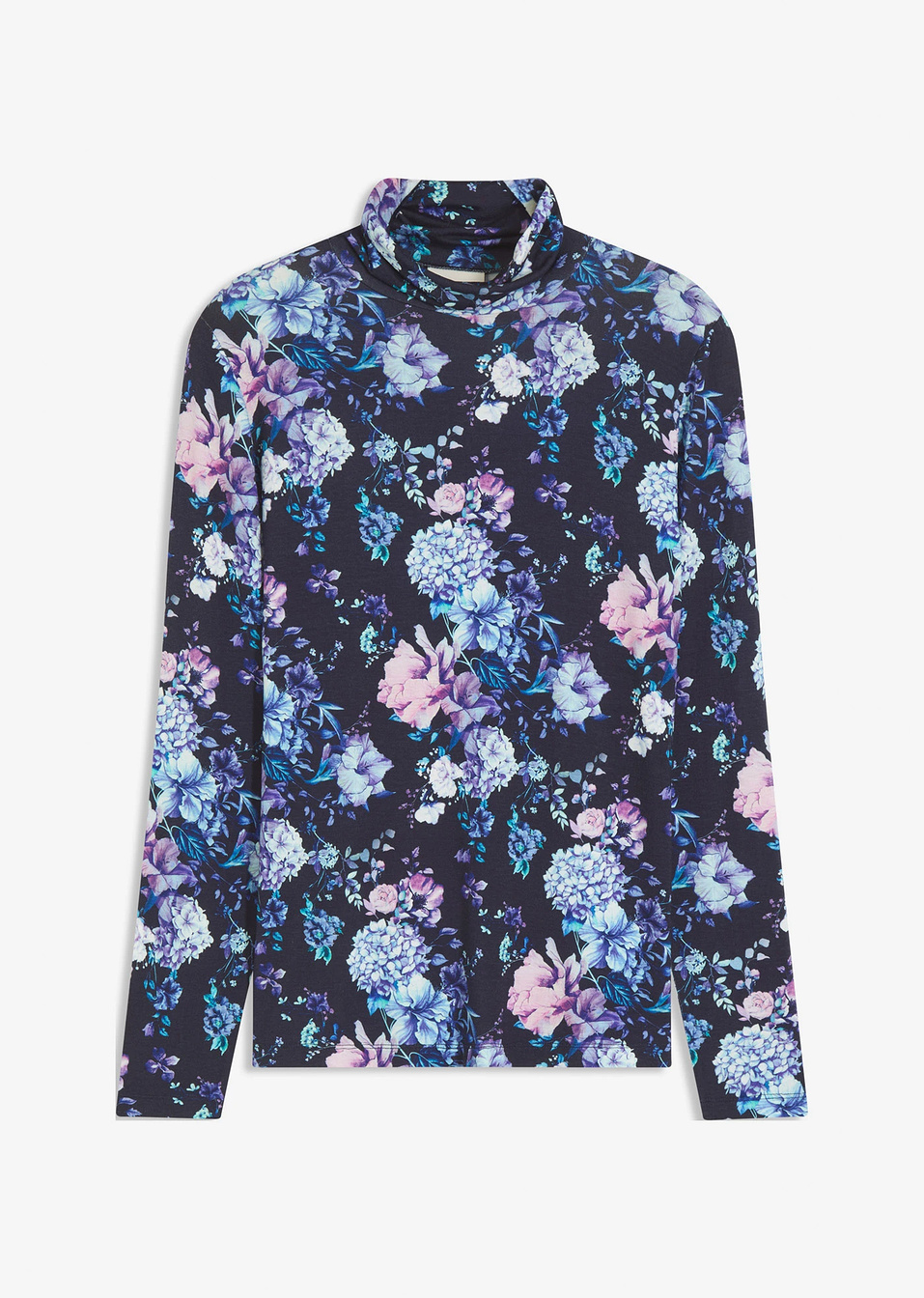 Μακρυμάνικη εμπριμέ μπλούζα-Μπλε σκούρο φλοράλ-BODYFLIRT