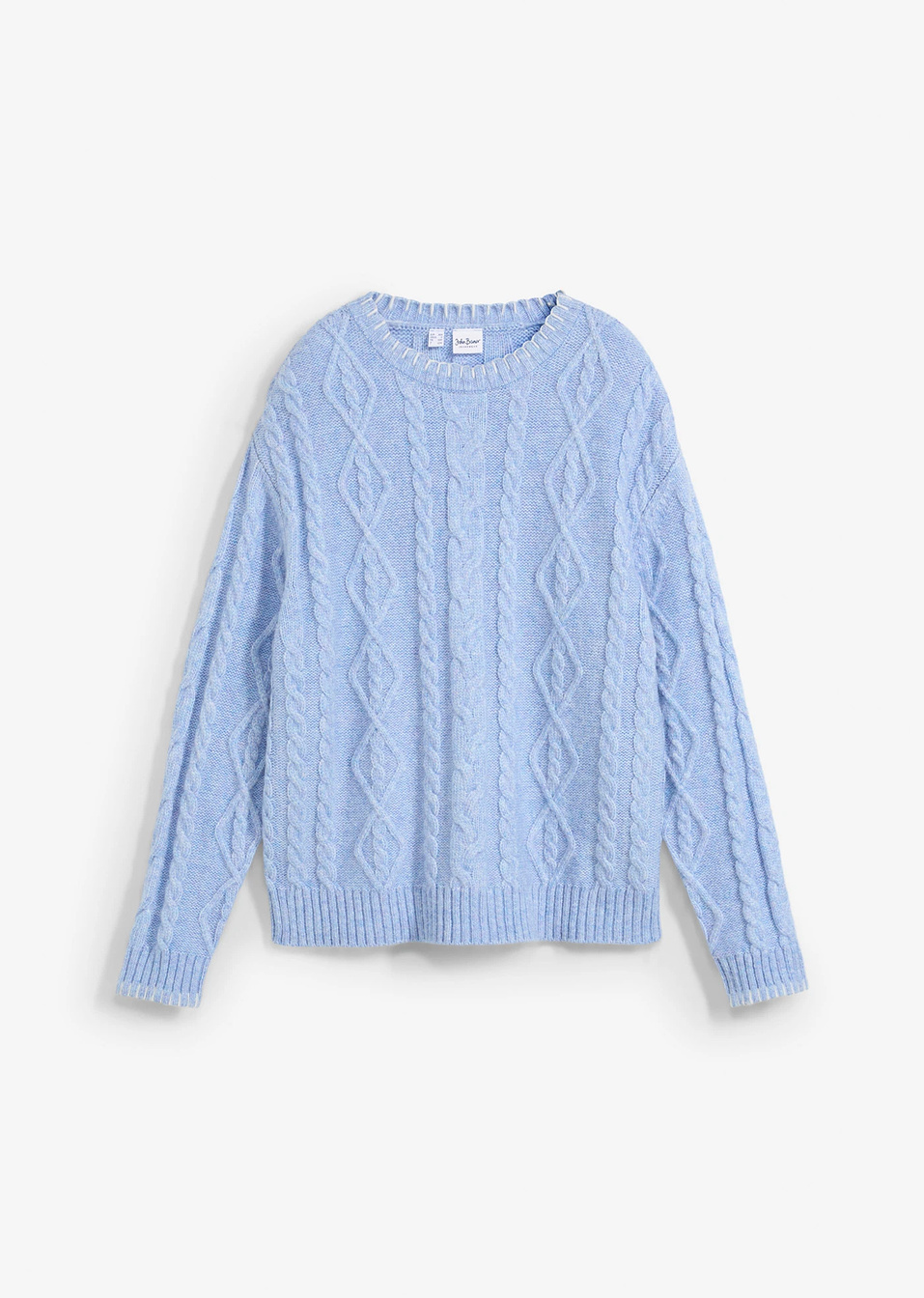 Πουλόβερ με πλέξη κοτσίδα-Μπλε περλέ/Λευκό κρεμ-John Baner JEANSWEAR