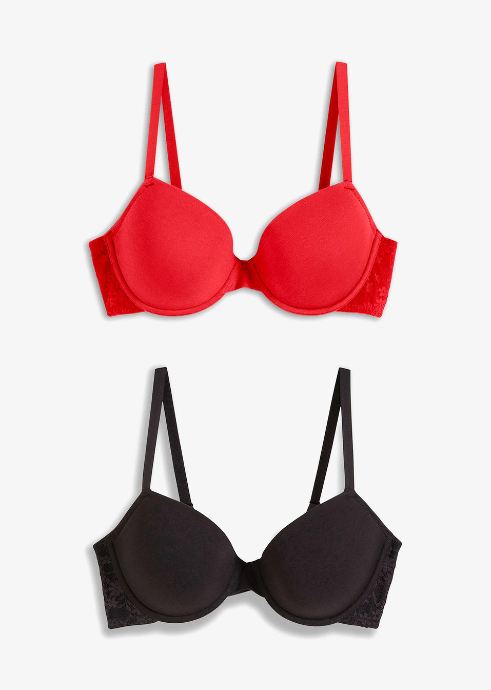 Σουτιέν με σταθερές κουπ, μπανέλα και βιολογικό βαμβάκι (συσκευασία των 2)-Φραουλί + Μαύρο-bpc bonprix collection