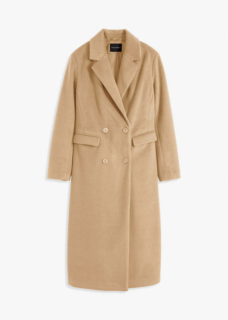 Διπλόπετο παλτό από απομίμηση μαλλιού-Μπεζ χακί-BODYFLIRT