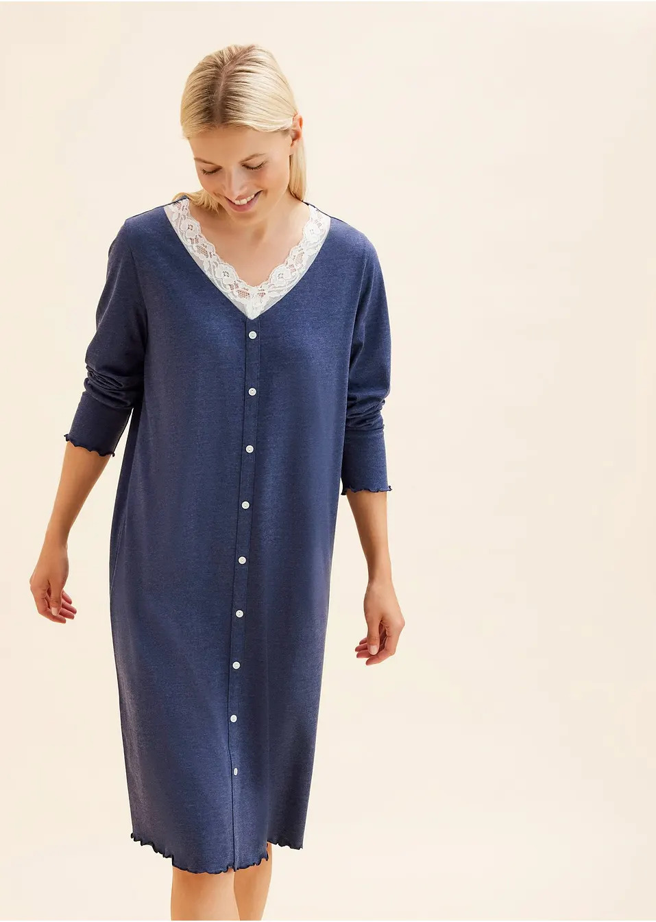 Νυχτικό με κουμπιά και δαντέλα με βιολογικό βαμβάκι-bpc bonprix collection