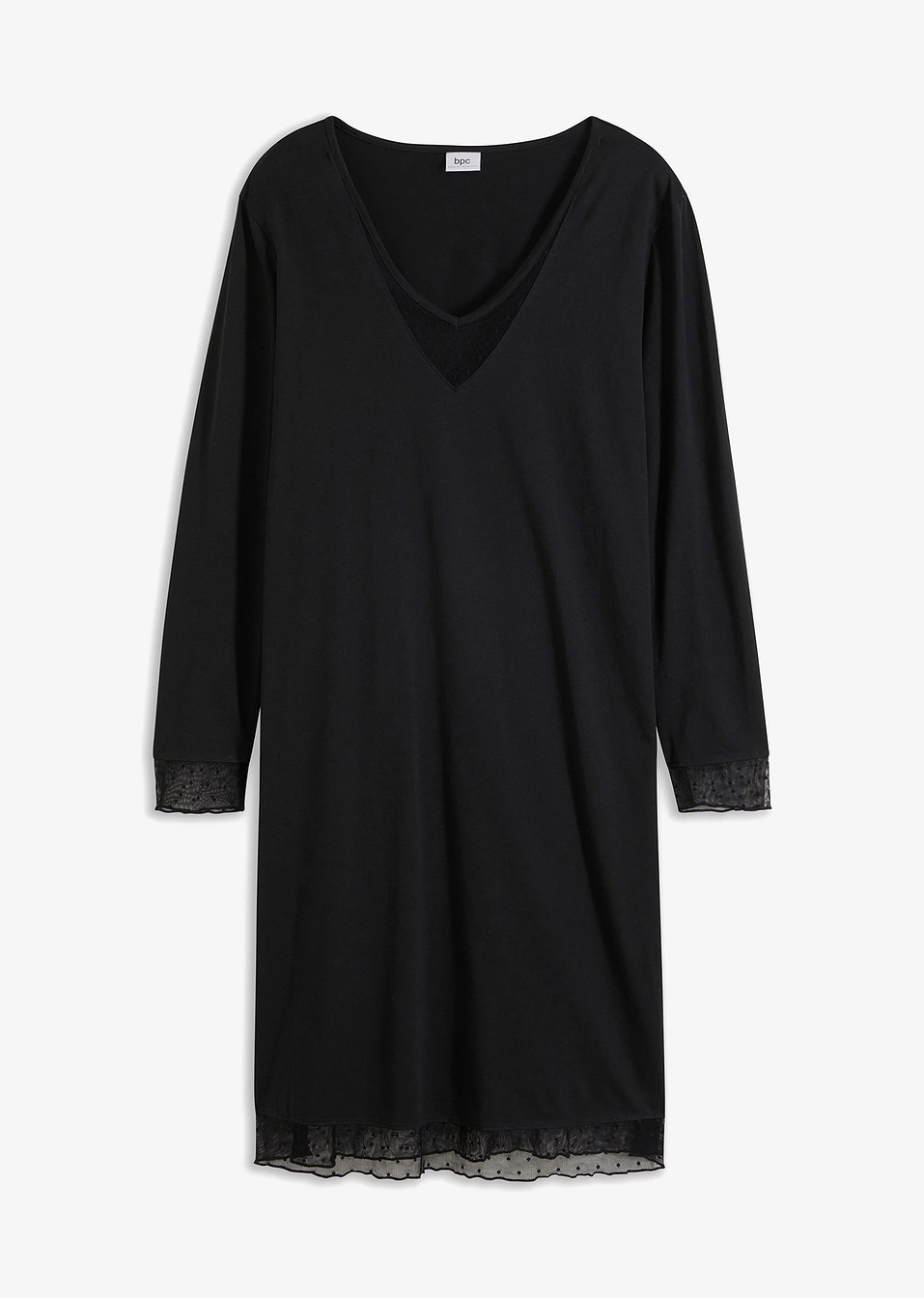 Νυχτικό από βιολογικό βαμβάκι με δαντελένιες προσθήκες-Μαύρο-bpc bonprix collection