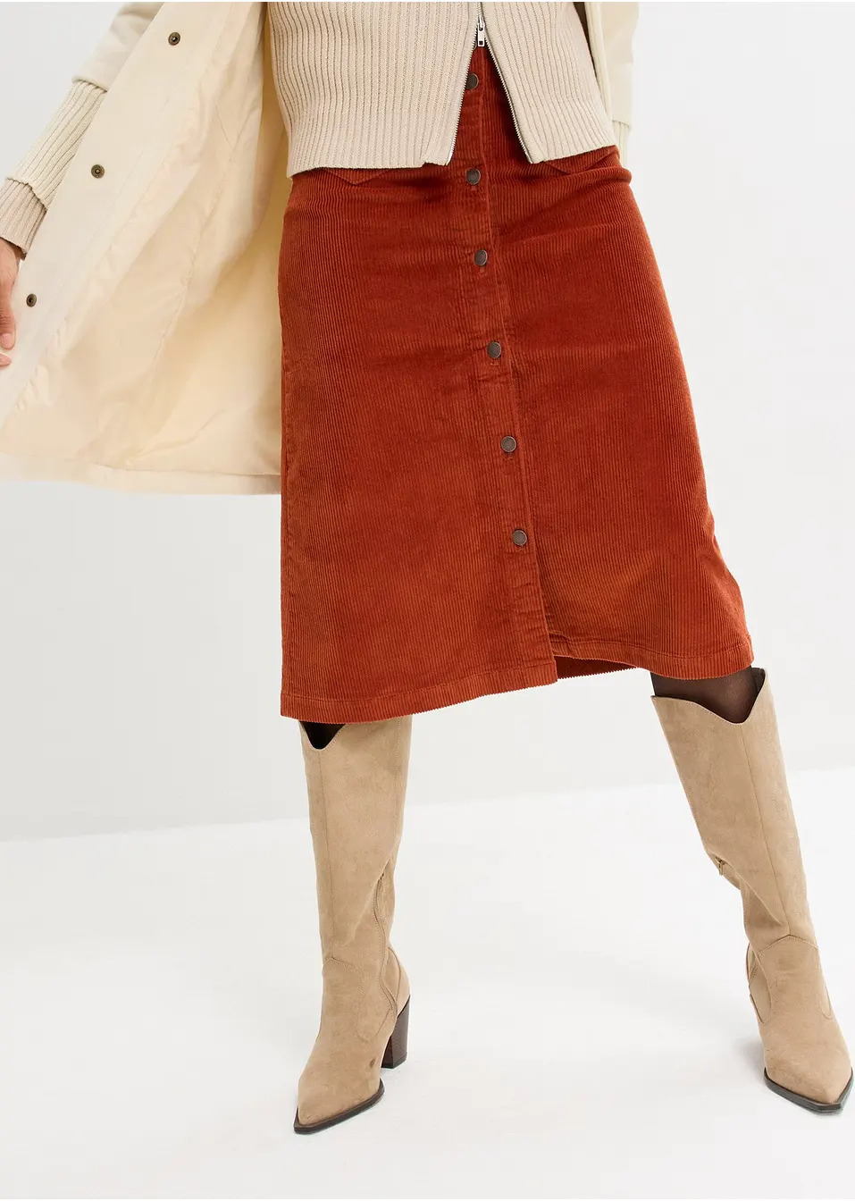 Κοτλέ φούστα midi με κουμπιά-John Baner JEANSWEAR