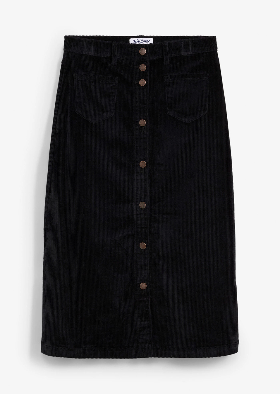Κοτλέ φούστα midi με κουμπιά-Μαύρο-John Baner JEANSWEAR