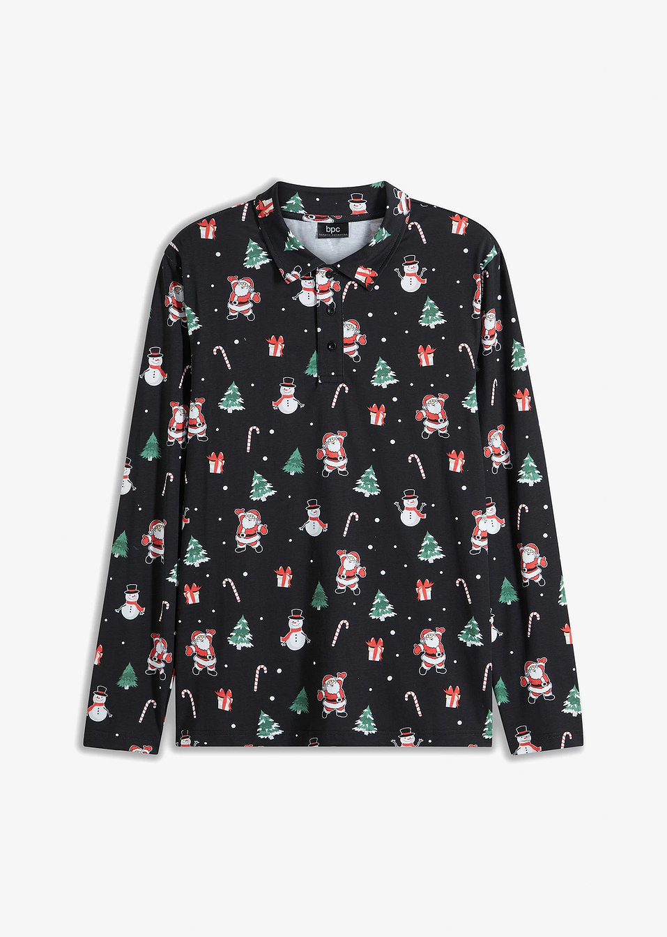 Μακρυμάνικο πόλο με χριστουγεννιάτικο μοτίβο-Μαύρο-bpc bonprix collection