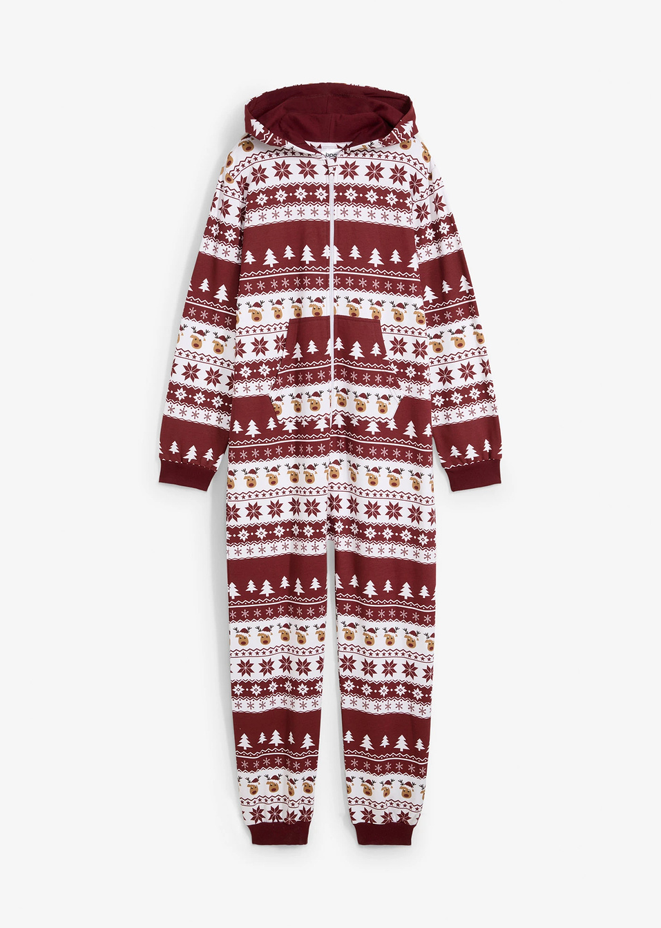 Ολόσωμη φόρμα φούτερ-Κόκκινο του ηλιοβασιλέματος/Λευκό κρεμ εμπριμέ-bpc bonprix collection