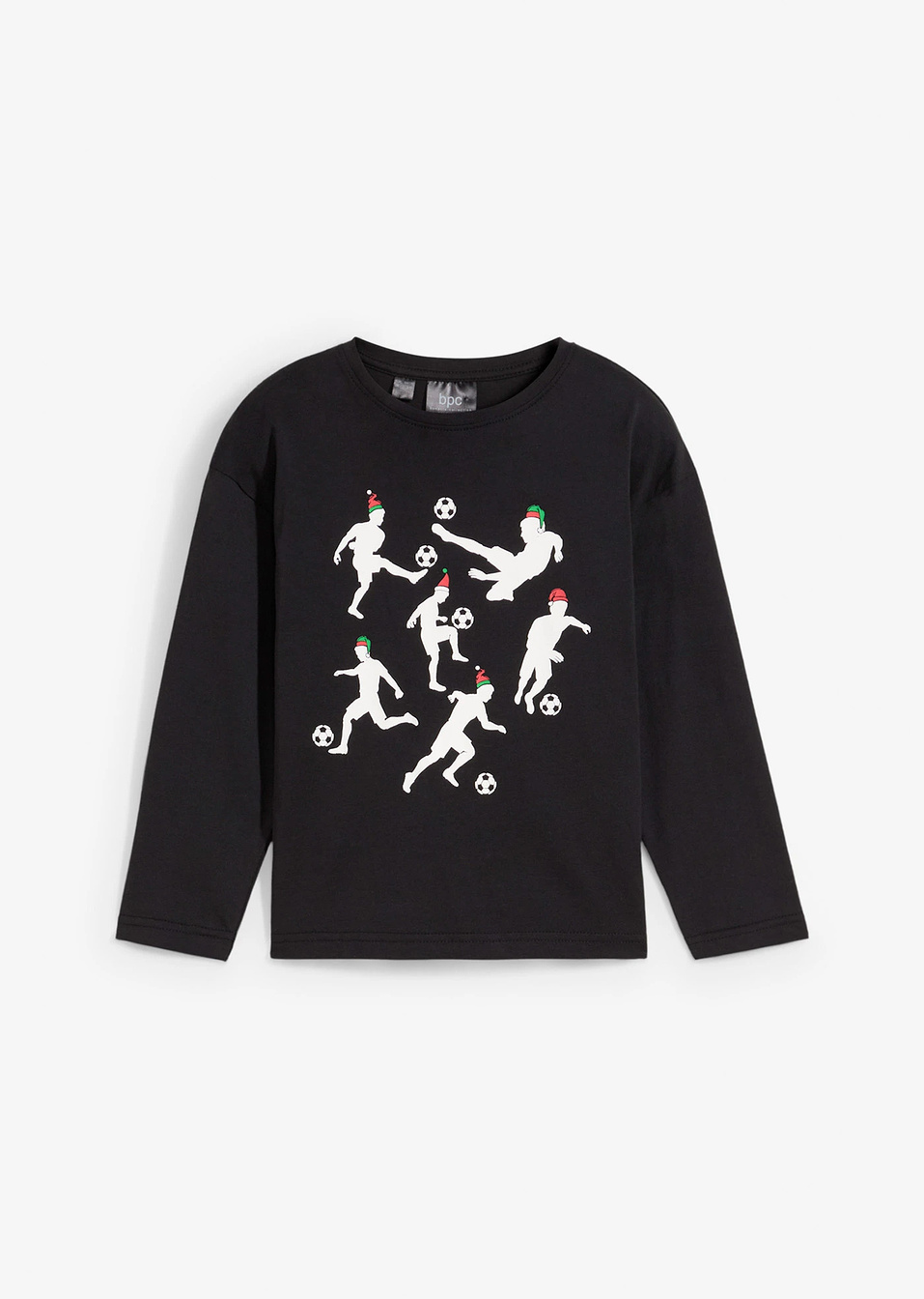 Коледна блуза с дълъг ръкав от био памук-Черно-bpc bonprix collection