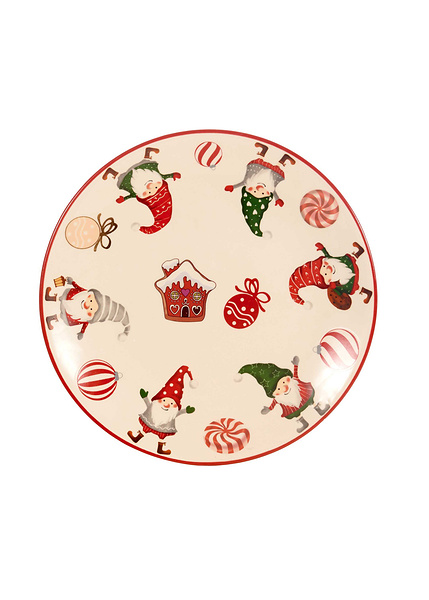 Κεραμική πιατέλα Νάνος - Αγιος Βασίλης 20x20x2 εκ. Κόκκινο - κρεμ-