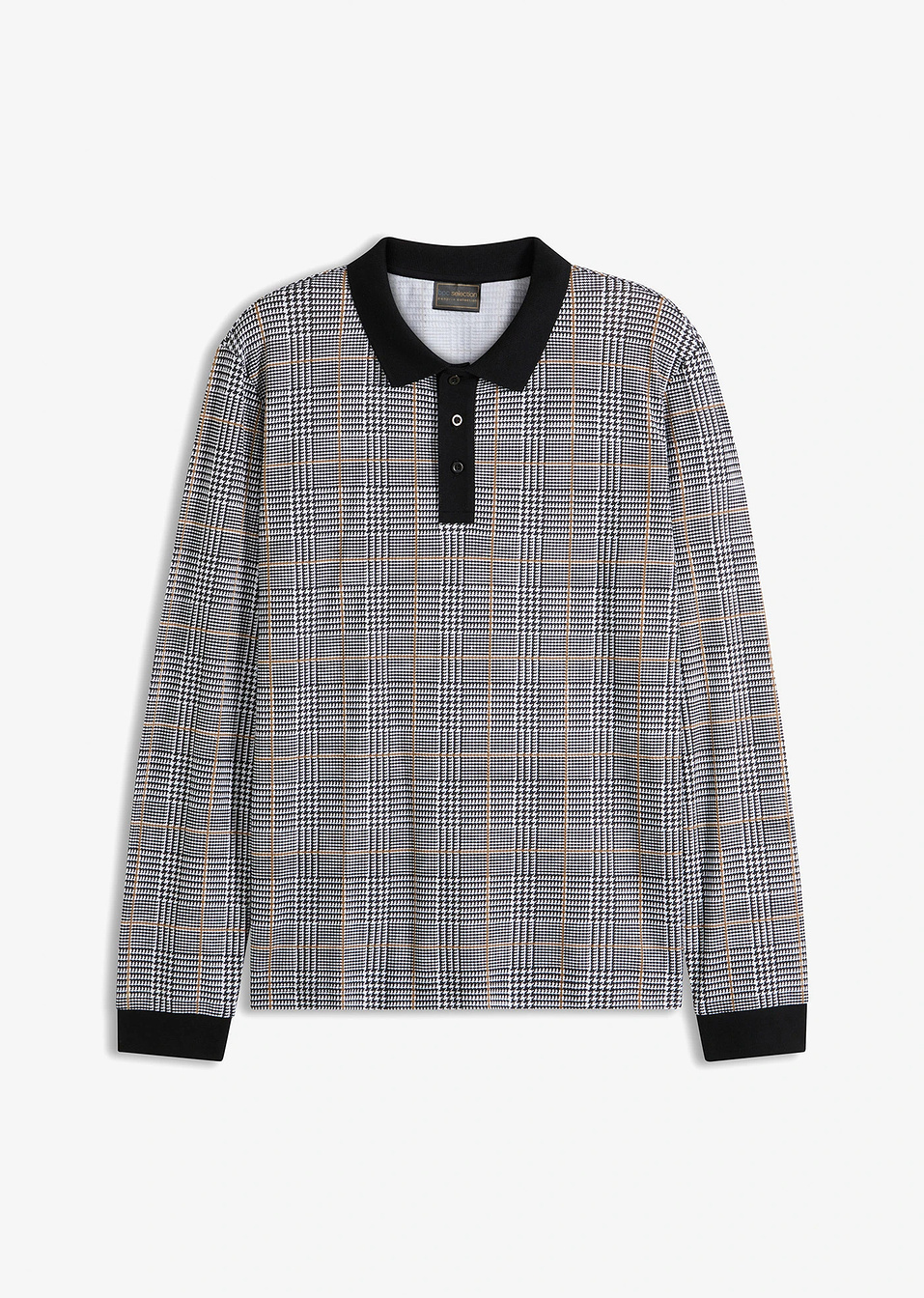 Поло блуза с дълъг ръкав от пике материя-Черно/Бяло-bpc selection