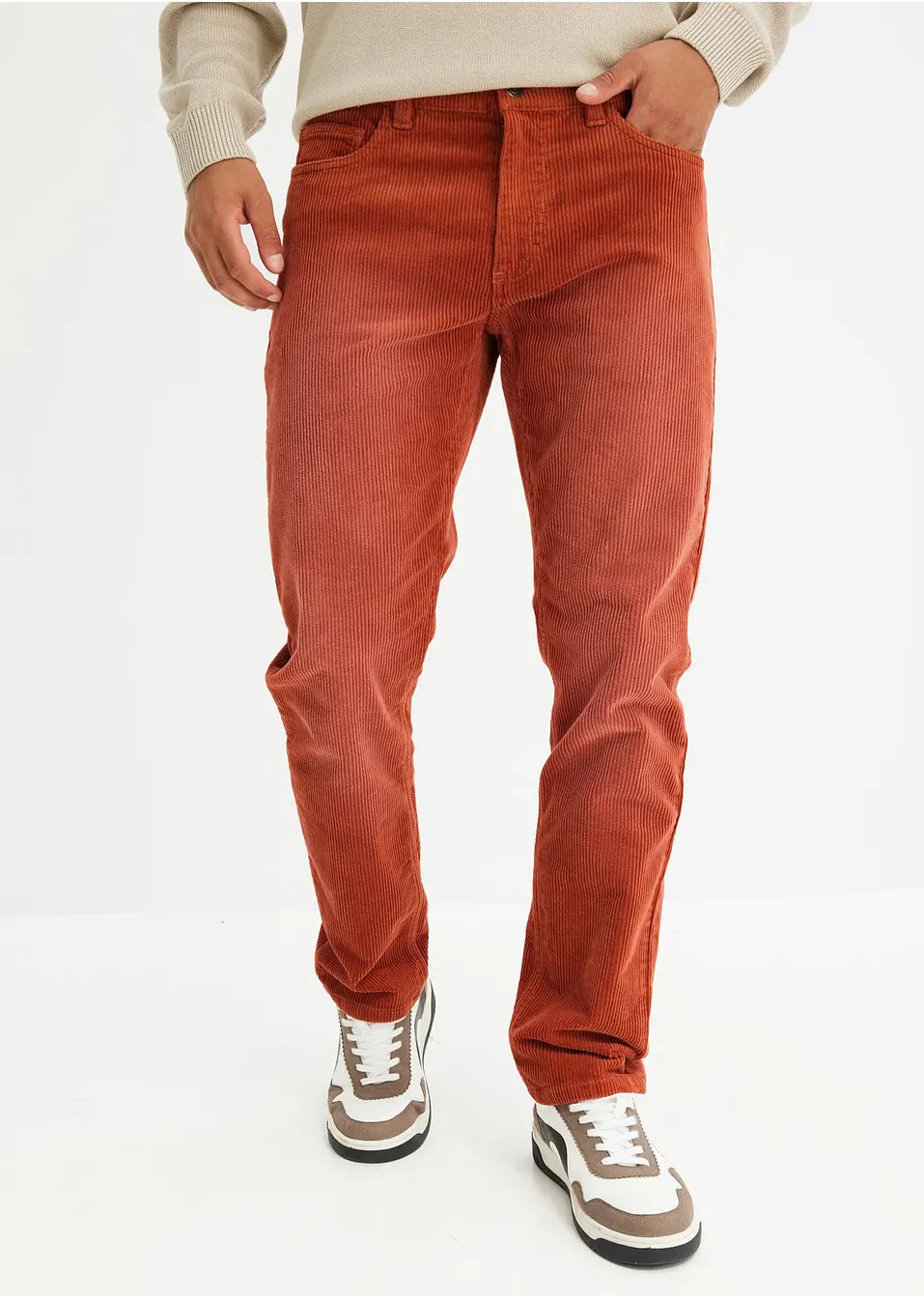 Ελαστικό παντελόνι κοτλέ με washed look regular fit, straight-John Baner JEANSWEAR