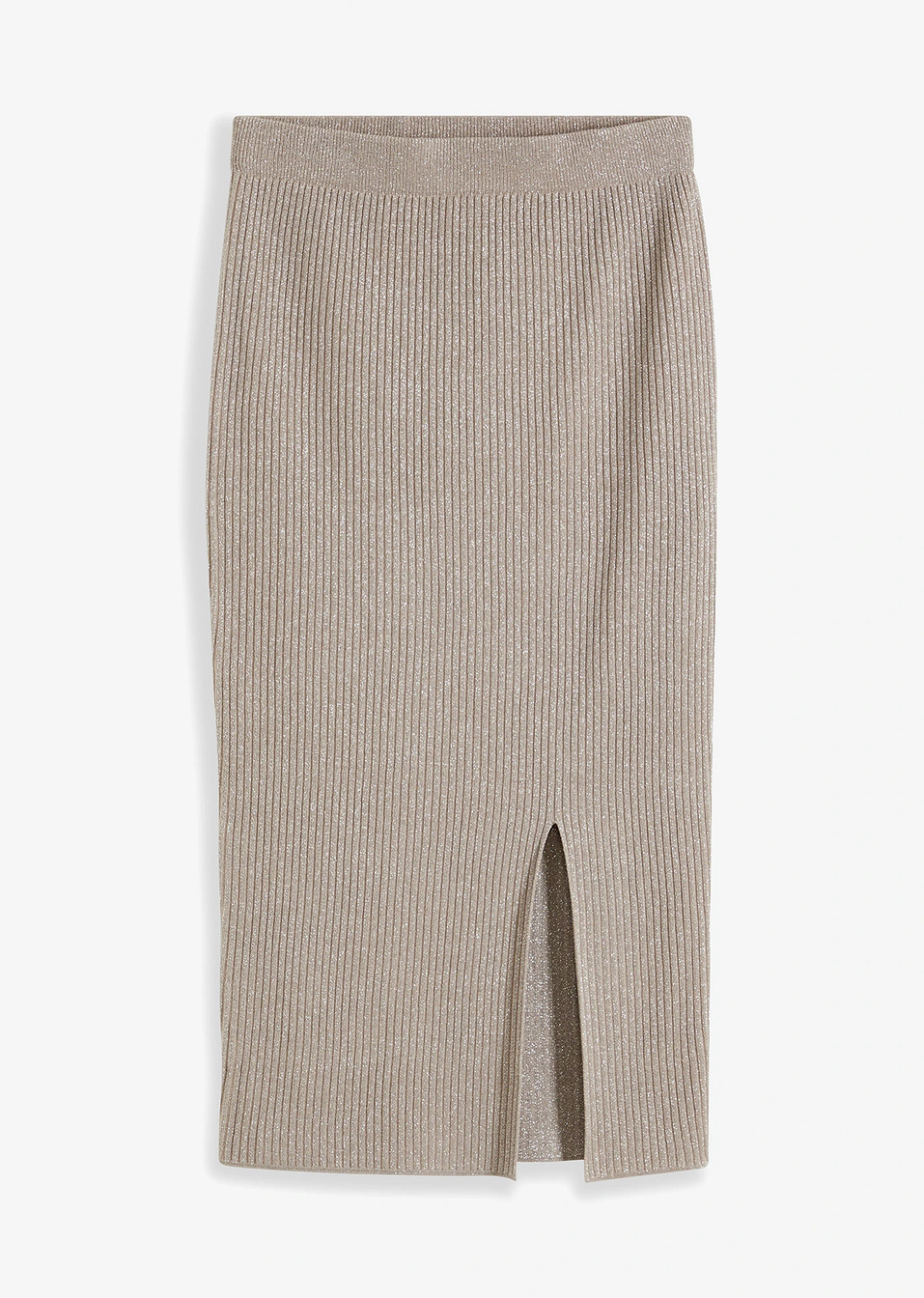 Εφαρμοστή πλεκτή φούστα ριμπ-Ασημί/Της πέτρας φυσικό-BODYFLIRT boutique