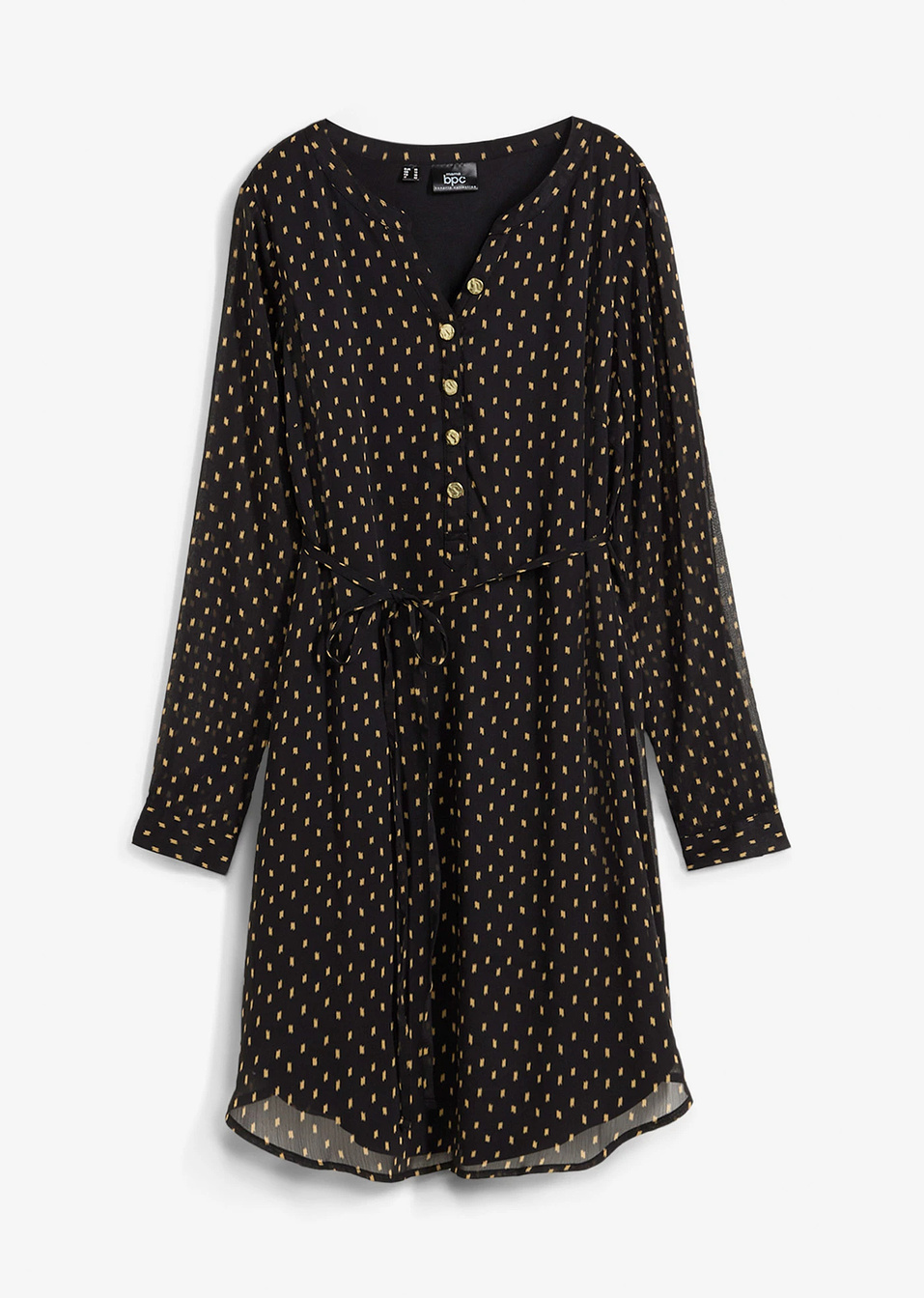 Φόρεμα εγκυμοσύνης και θηλασμού 2-σε-1 από σιφόν-Μαύρο πουά/Κίτρινο σκούρο-bpc bonprix collection