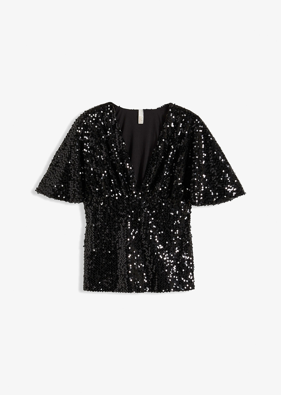 Μπλούζα από παγιέτες με μανίκια κιμονό-Μαύρο-BODYFLIRT boutique