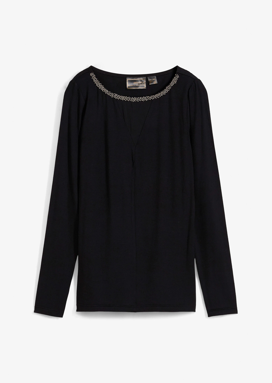Μπλούζα με προσθήκη mesh και στρας-Μαύρο-bpc selection