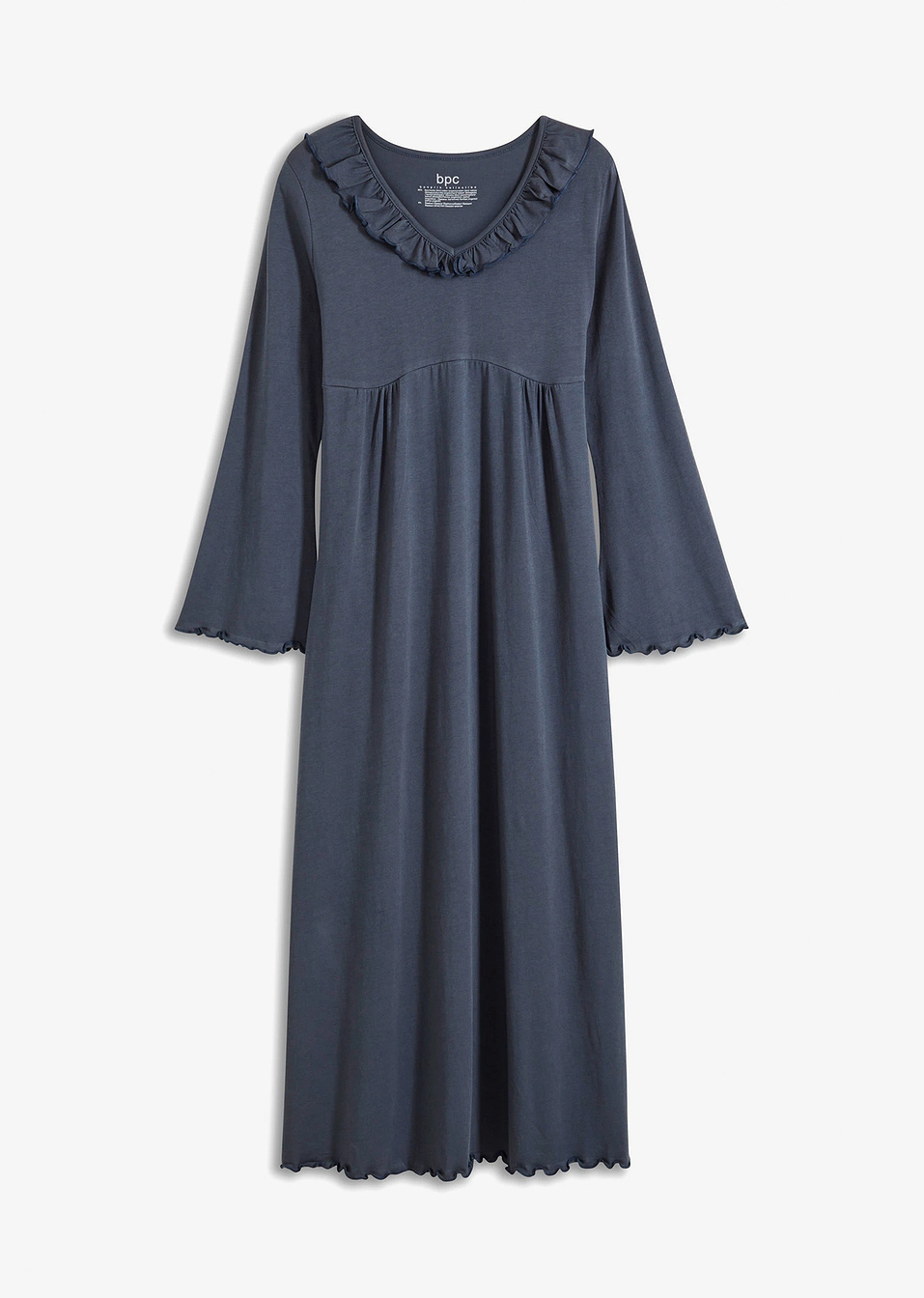 Μακρύ νυχτικό με βολάν-Μπλε της νύχτας-bpc bonprix collection