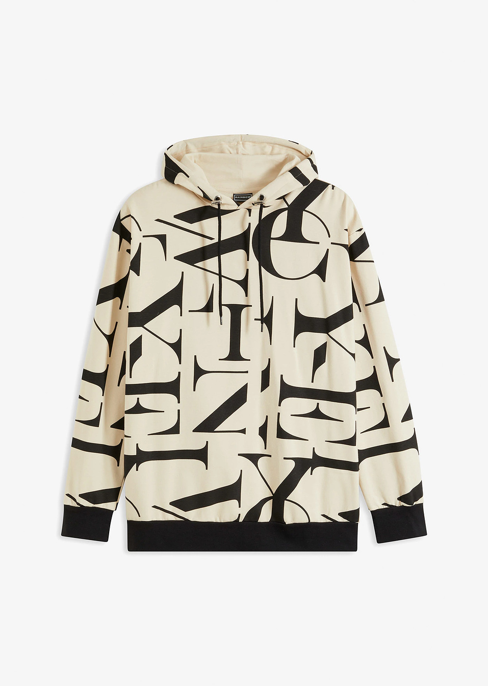Φούτερ με κουκούλα από βιολογικό βαμβάκι, loose fit-Της άμμου/Μαύρο-RAINBOW