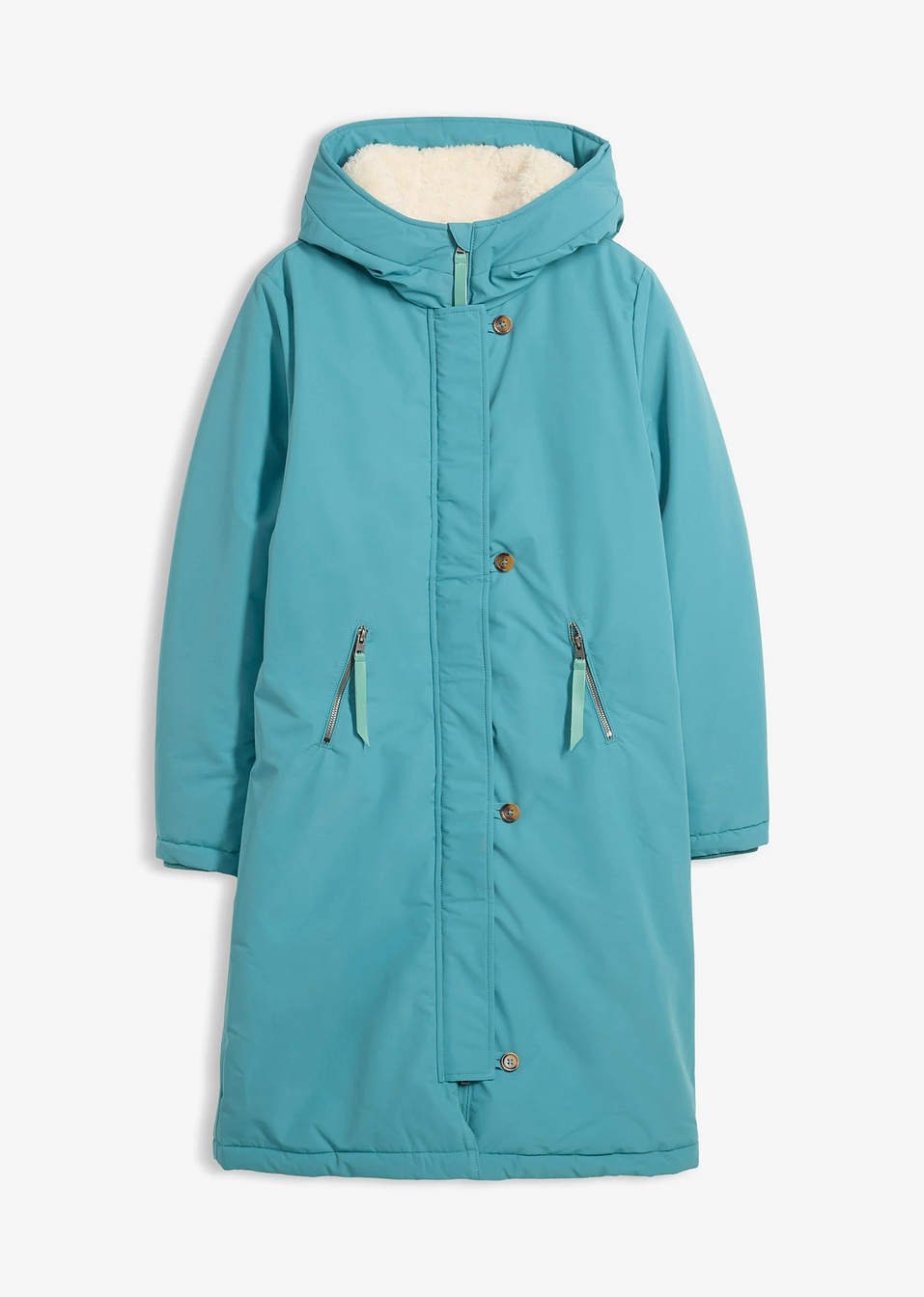 Μακρύ χειμωνιάτικο μπουφάν teddy-Τιρκουάζ-John Baner JEANSWEAR
