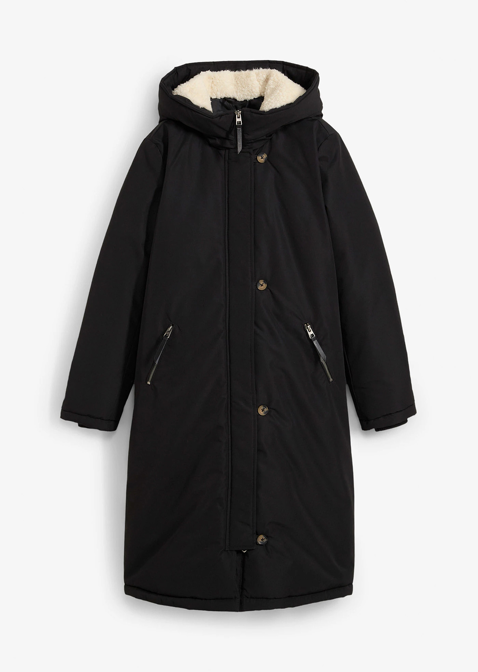 Μακρύ χειμωνιάτικο μπουφάν teddy-Μαύρο/Λευκό κρεμ-John Baner JEANSWEAR