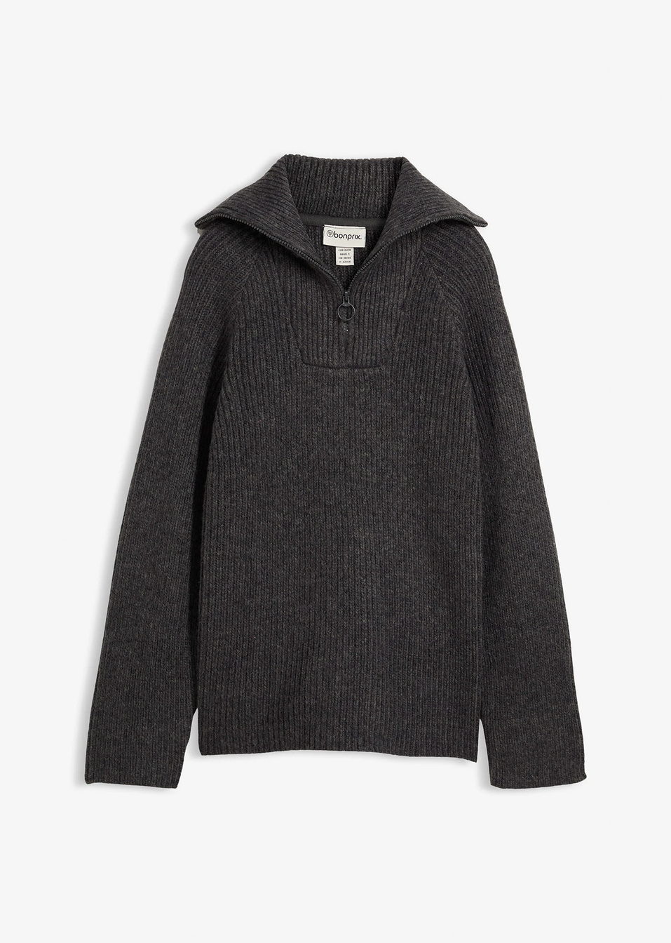 Πουλόβερ ριμπ με φερμουάρ-Ανθρακί-bpc bonprix collection
