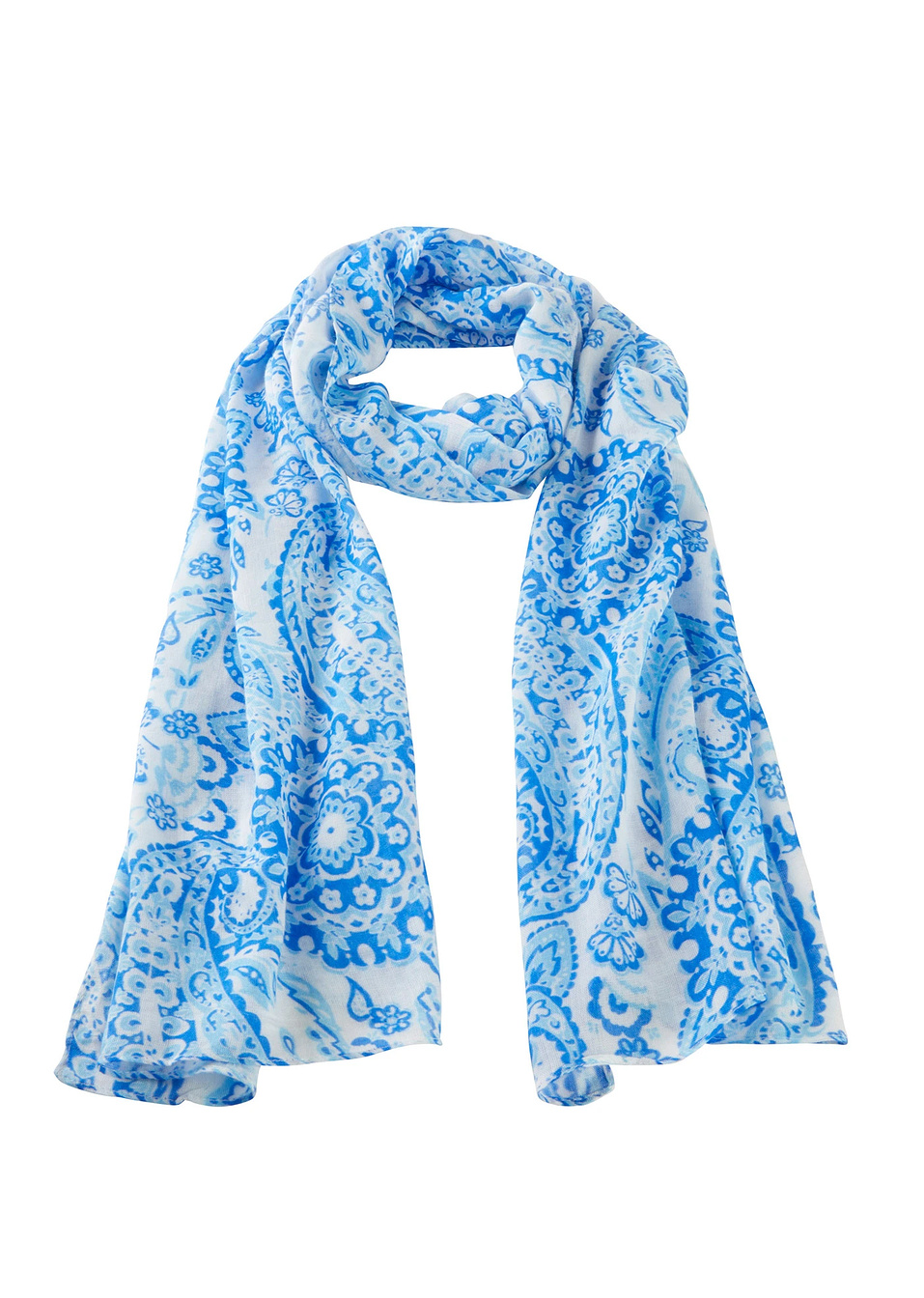 Шал-Кремаво бяло/Светло синьо с пейсли мотив-bonprix
