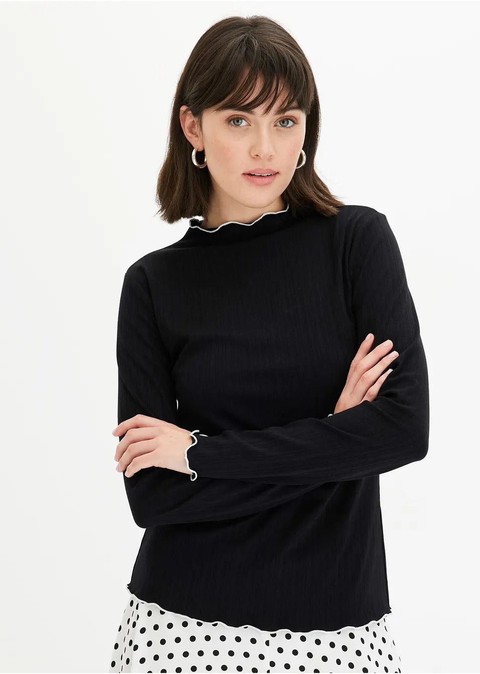 Μακρυμάνικη μπλούζα ριμπ-bonprix