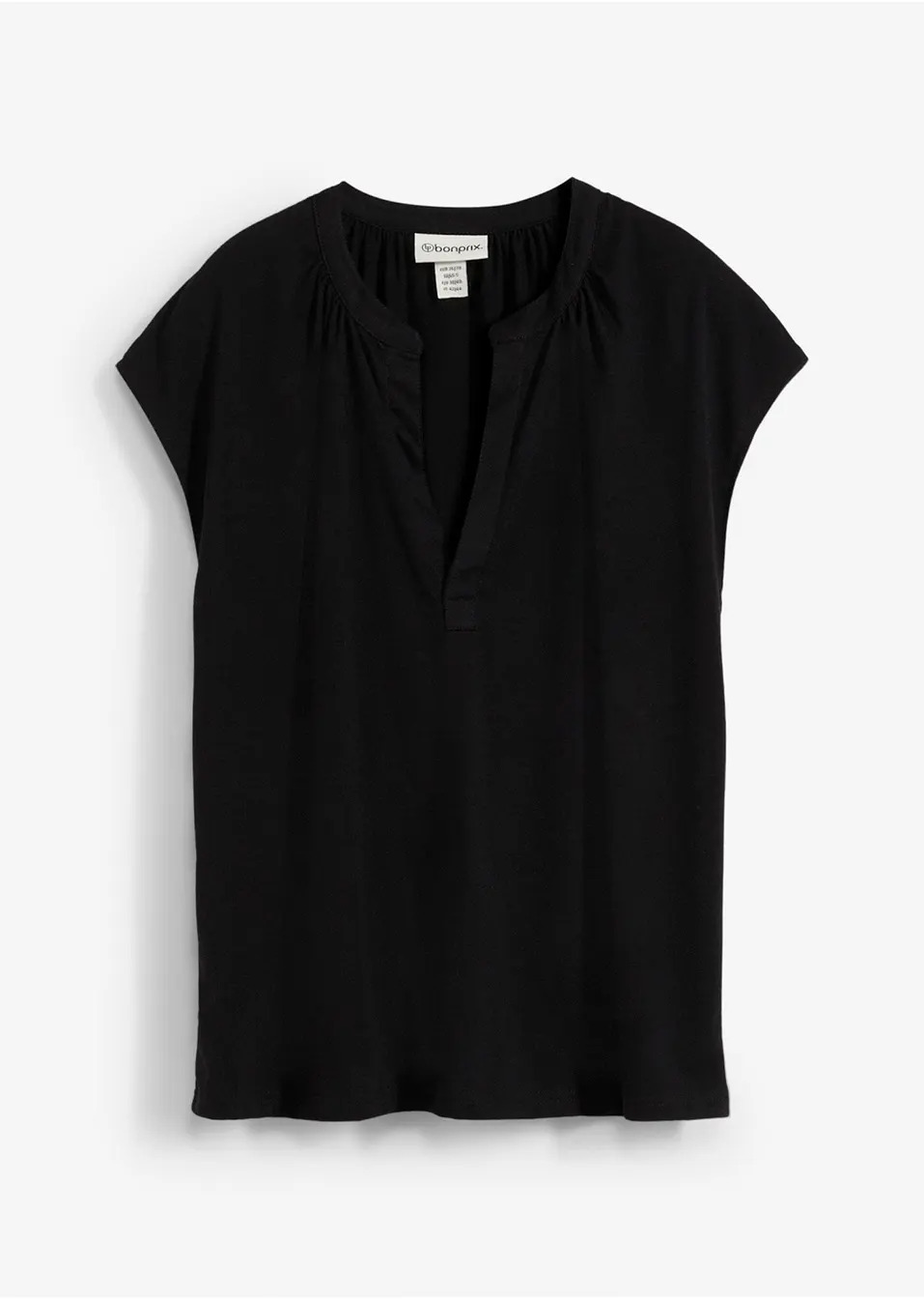 Κοντομάνικη μπλούζα με γιακά-Μαύρο-bonprix
