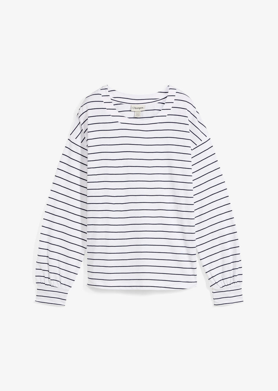 Μακρυμάνικη μπλούζα από καθαρό βιολογικό βαμβάκι-Μπλε σκούρο/Λευκό ριγέ-bonprix