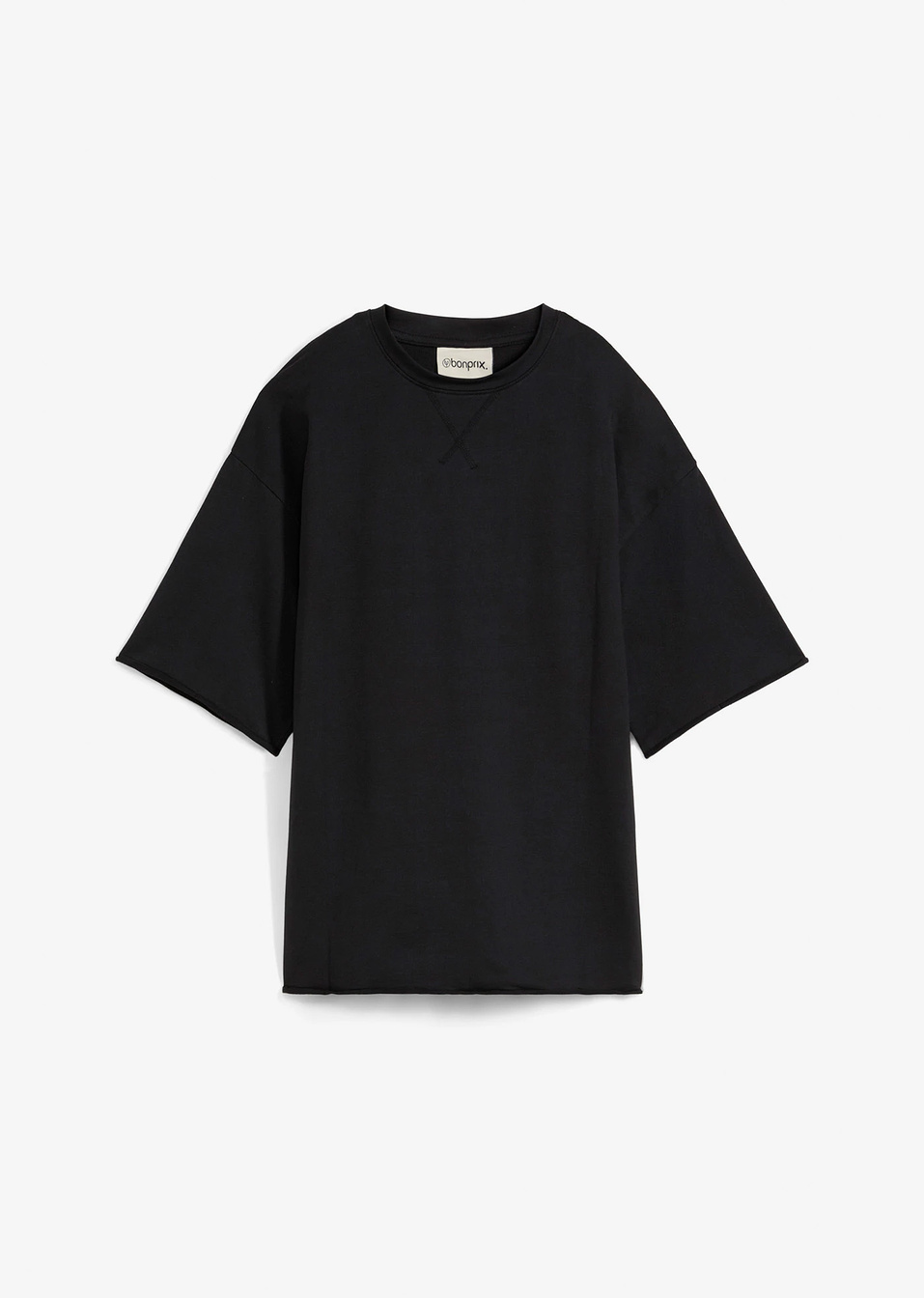 Μακρύ φαρδύ φούτερ με σκισίματα στα πλαϊνά-Μαύρο-bonprix