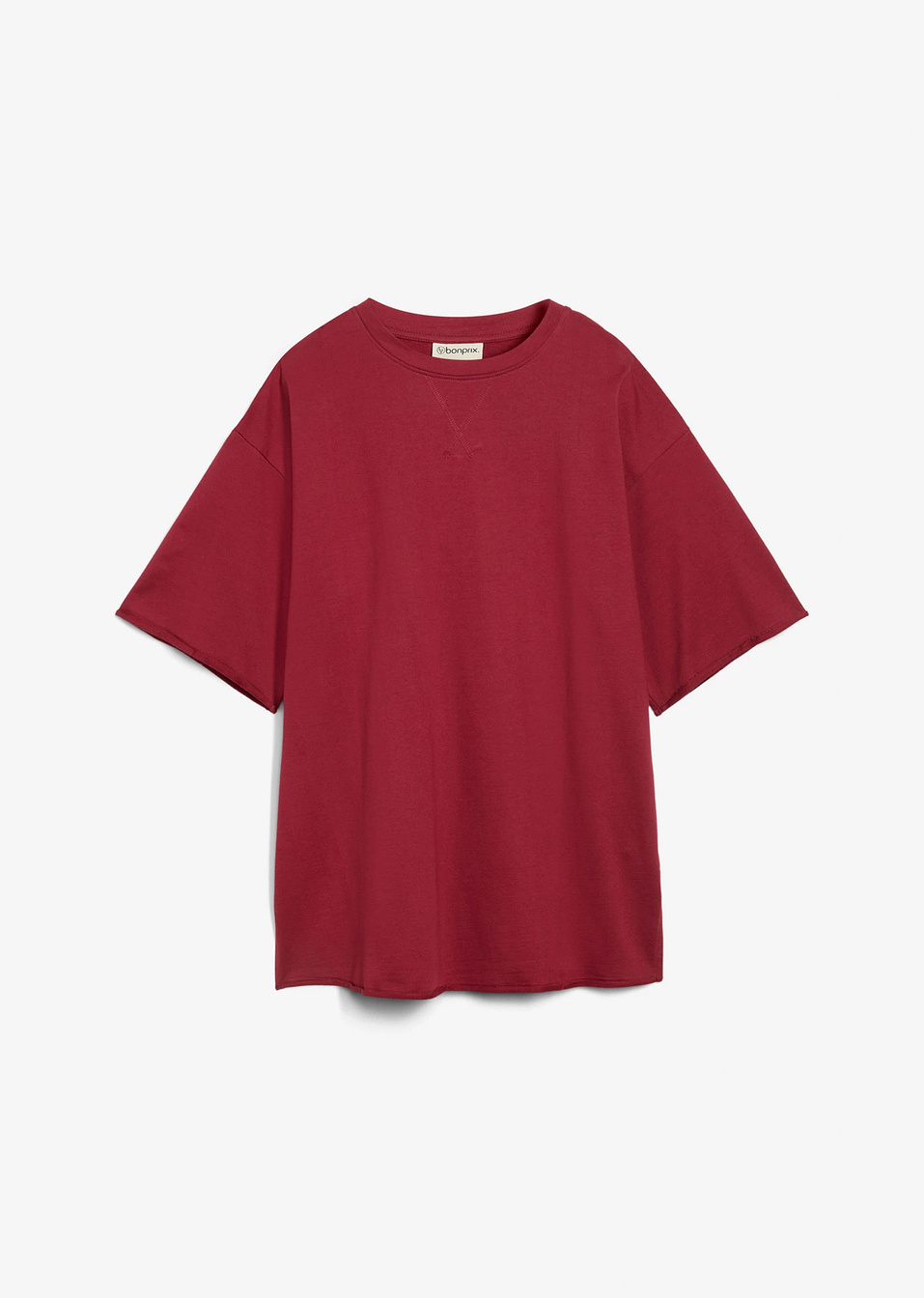 Μακρύ φαρδύ φούτερ με σκισίματα στα πλαϊνά-Κόκκινο δαμασκηνί-bonprix