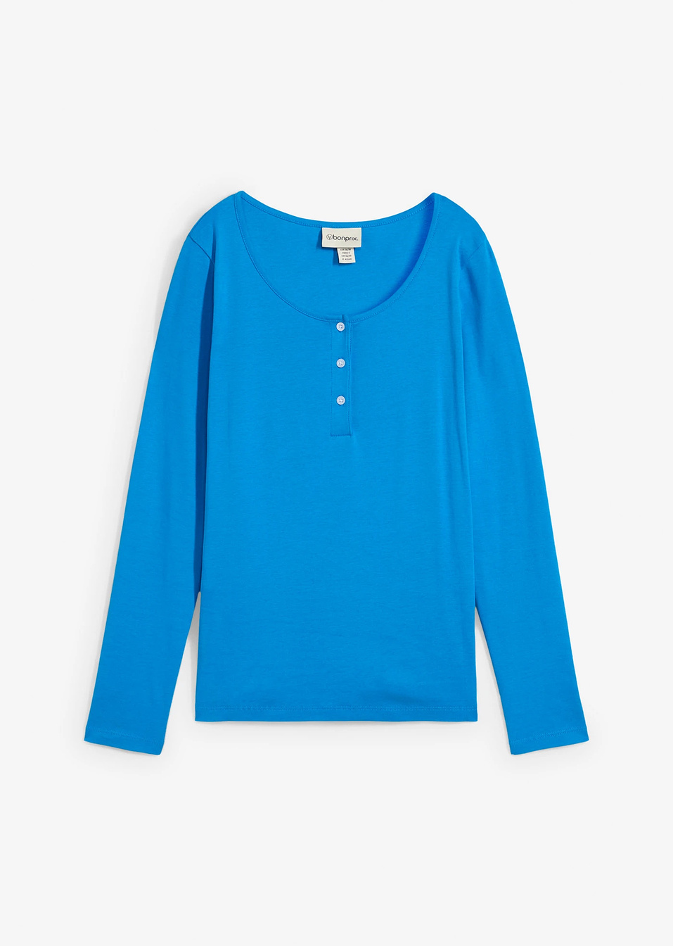 Μπλούζα με στρογγυλή λαιμόκοψη από καθαρό βιολογικό βαμβάκι-Μπλε Capri-bonprix