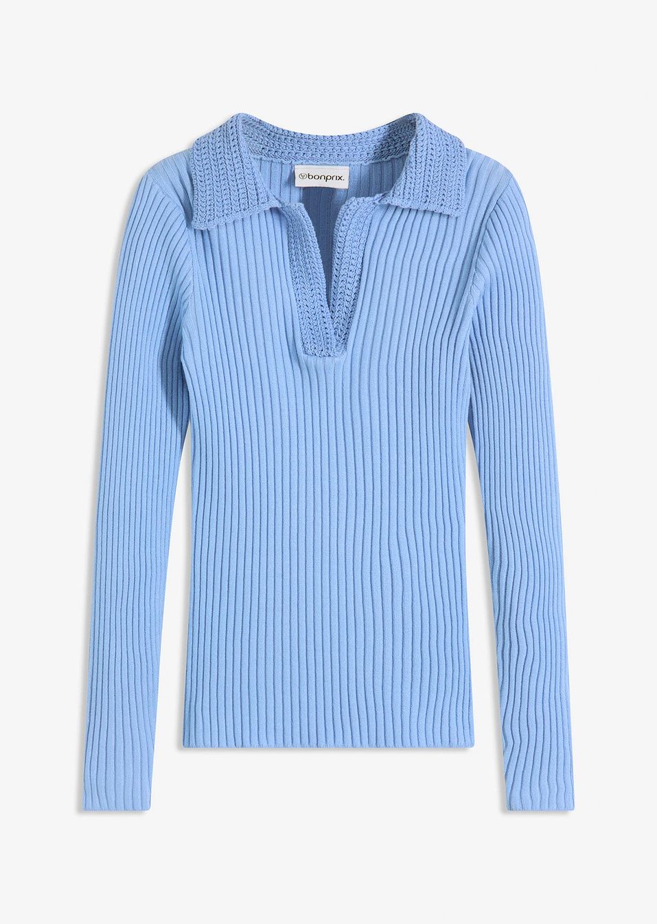 Μπλούζα από λεπτό νήμα με γιακά-Μπλε περλέ-bonprix
