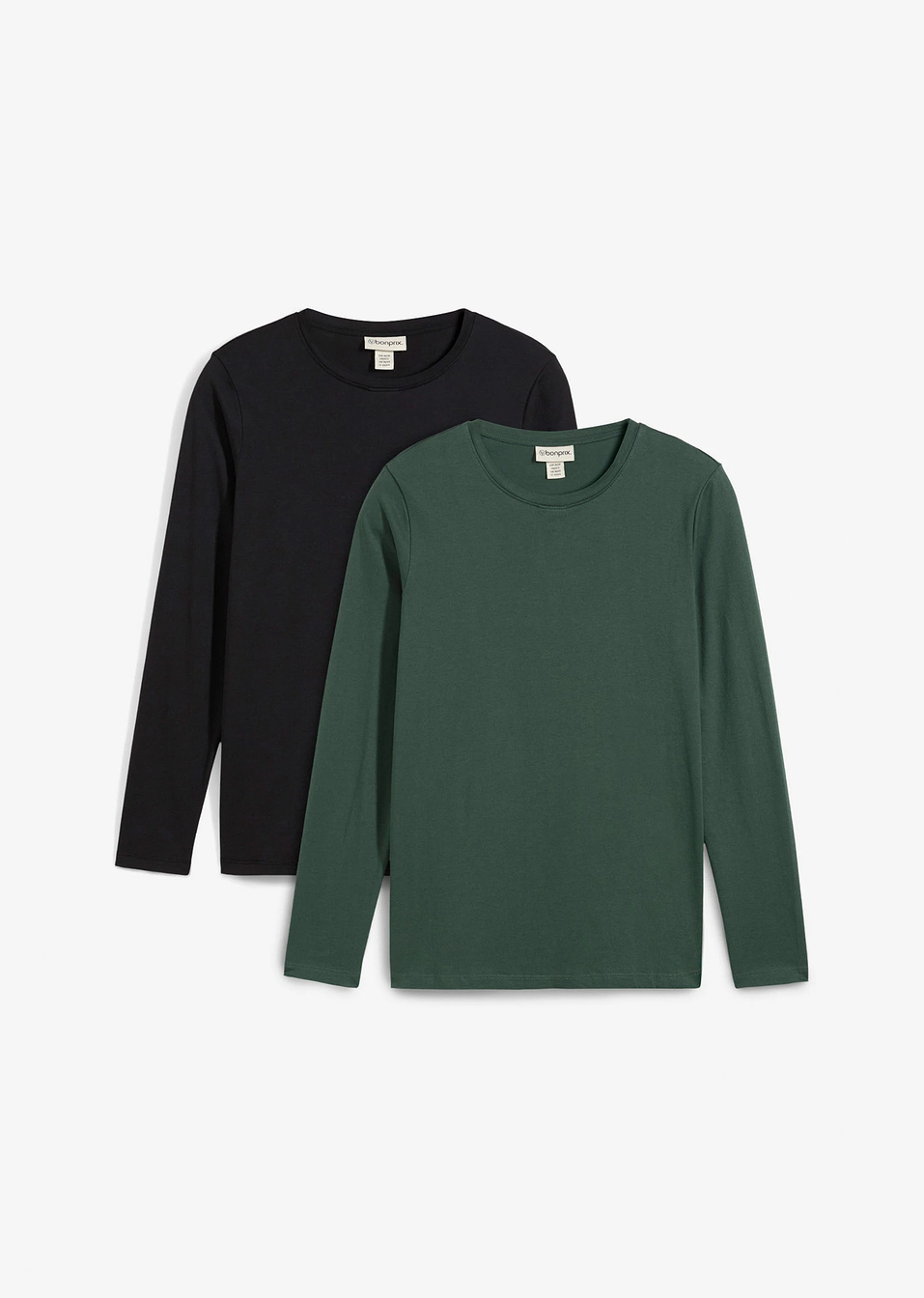 Μπλούζα εγκυμοσύνης και θηλασμού 2-σε-1 από βιολογικό βαμβάκι (συσκευασία των 2)-Μαύρο/Πράσινο μαυριδερό-bonprix