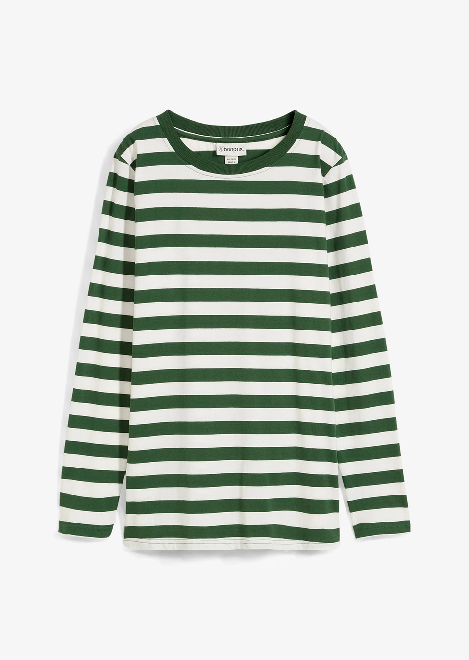 Ριγέ μπλούζα από καθαρό βιολογικό βαμβάκι-Πράσινο του έλατου/Λευκό κρεμ ριγέ-bonprix
