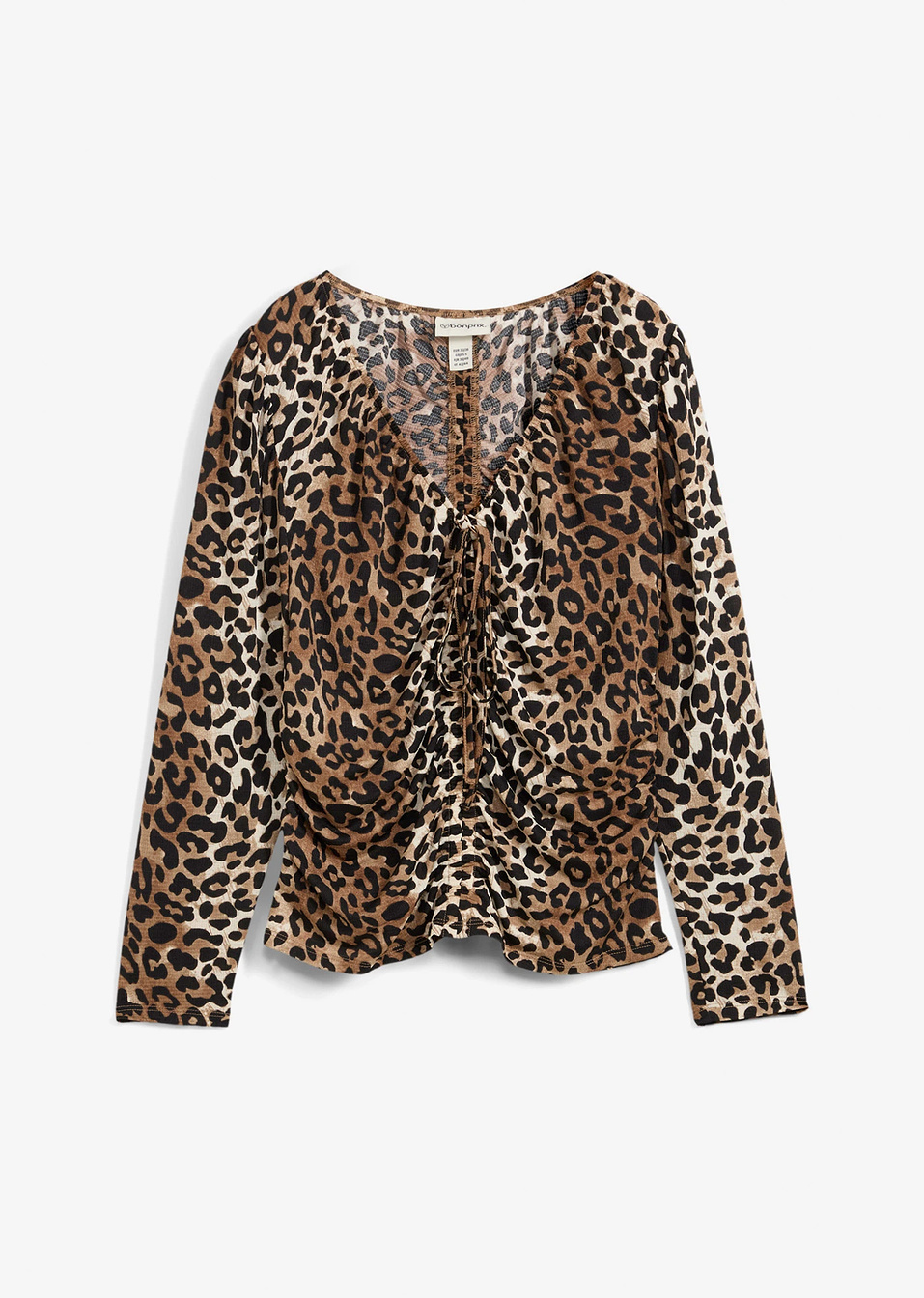 Μακρυμάνικη μπλούζα με σούρες-Φυσικό/Μαύρο/Καφέ/Του κονιάκ σκούρο/Καμηλό-bonprix